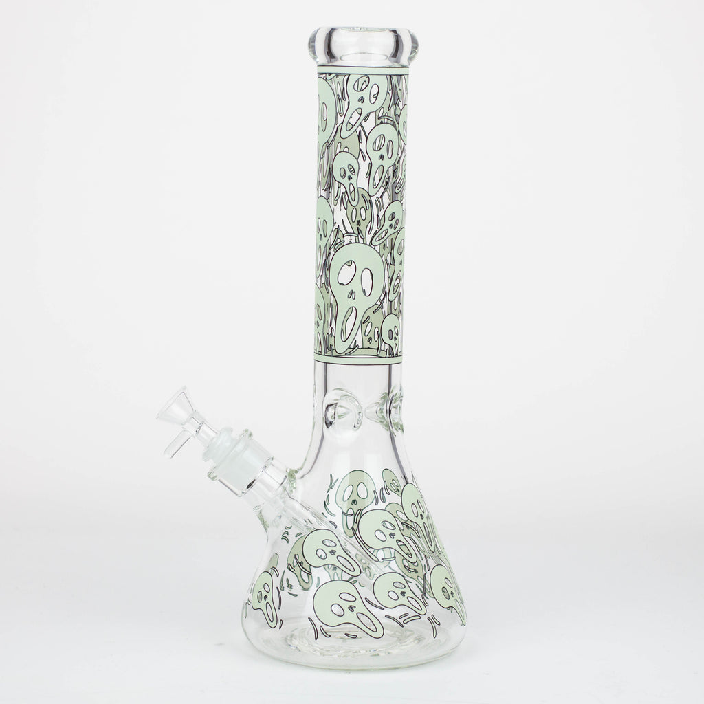 14" Ghost Pattern glow in the dark / 7mm / glass beaker bong [CH-105]