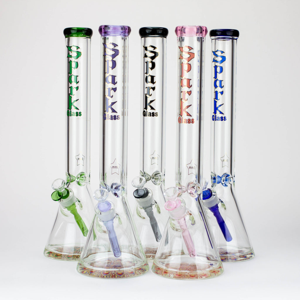 18" Spark 9 mm glass water bong with thick base