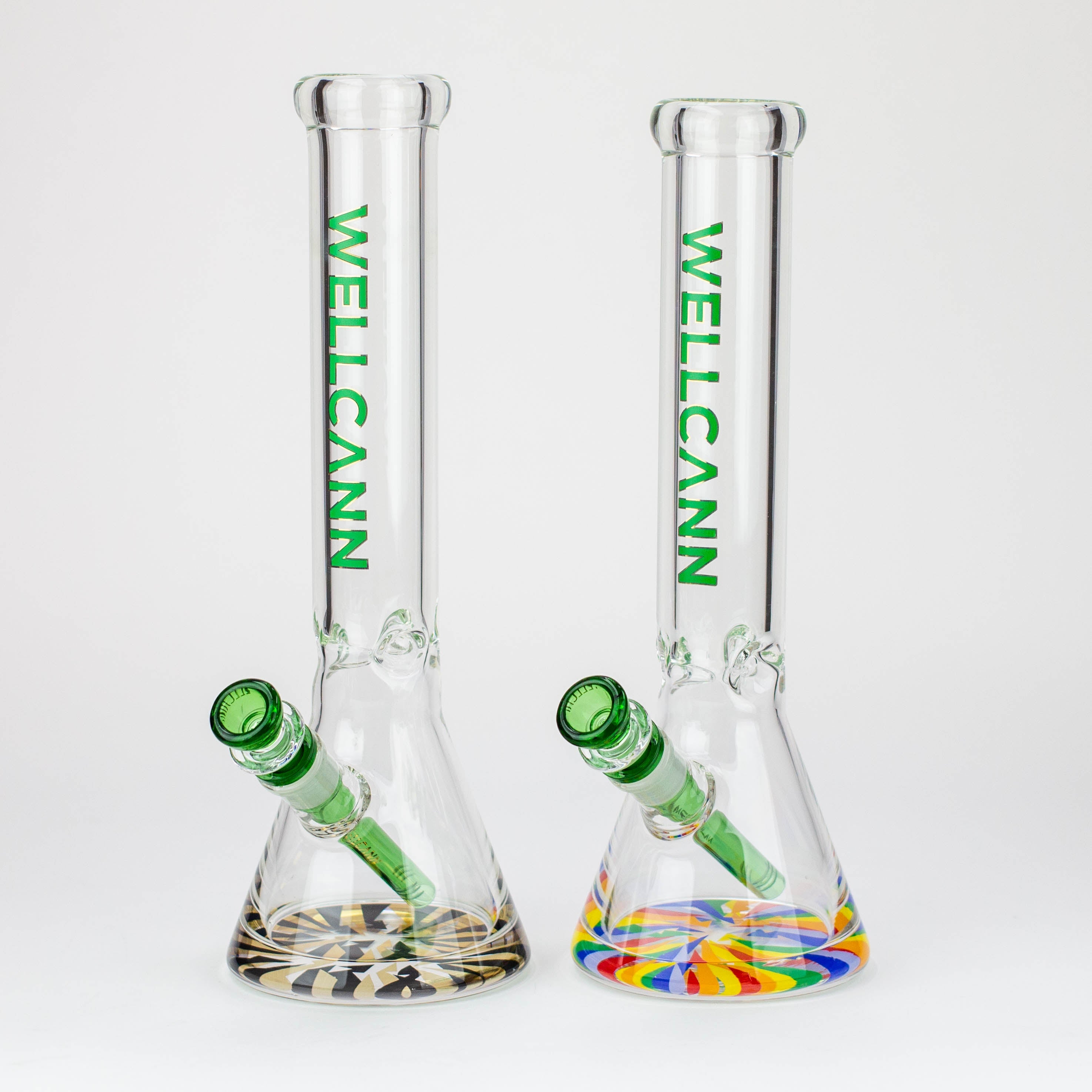 WellCann - 14" 7 mm Thick beaker bong with green logo and thick decal base