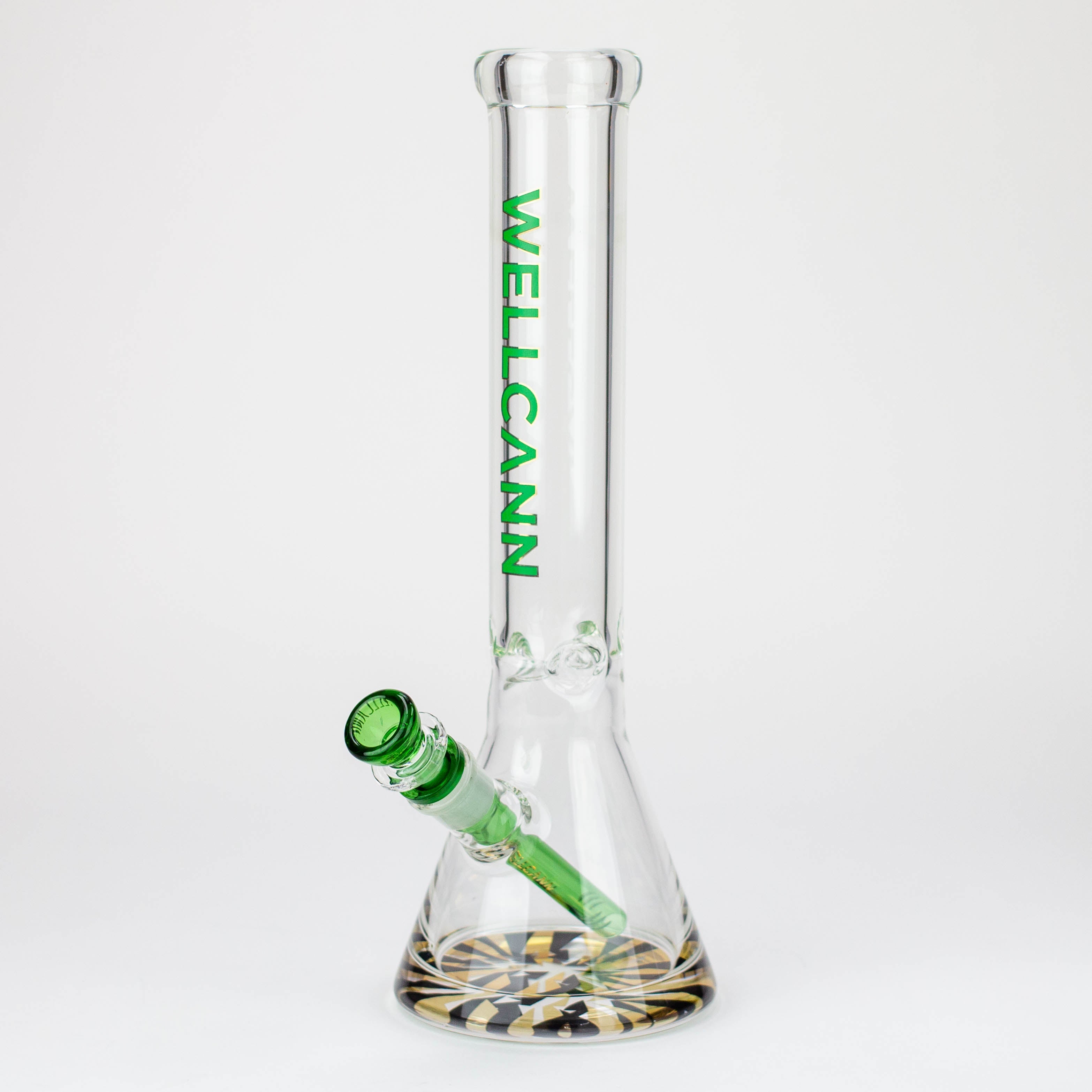 WellCann - 14" 7 mm Thick beaker bong with green logo and thick decal base