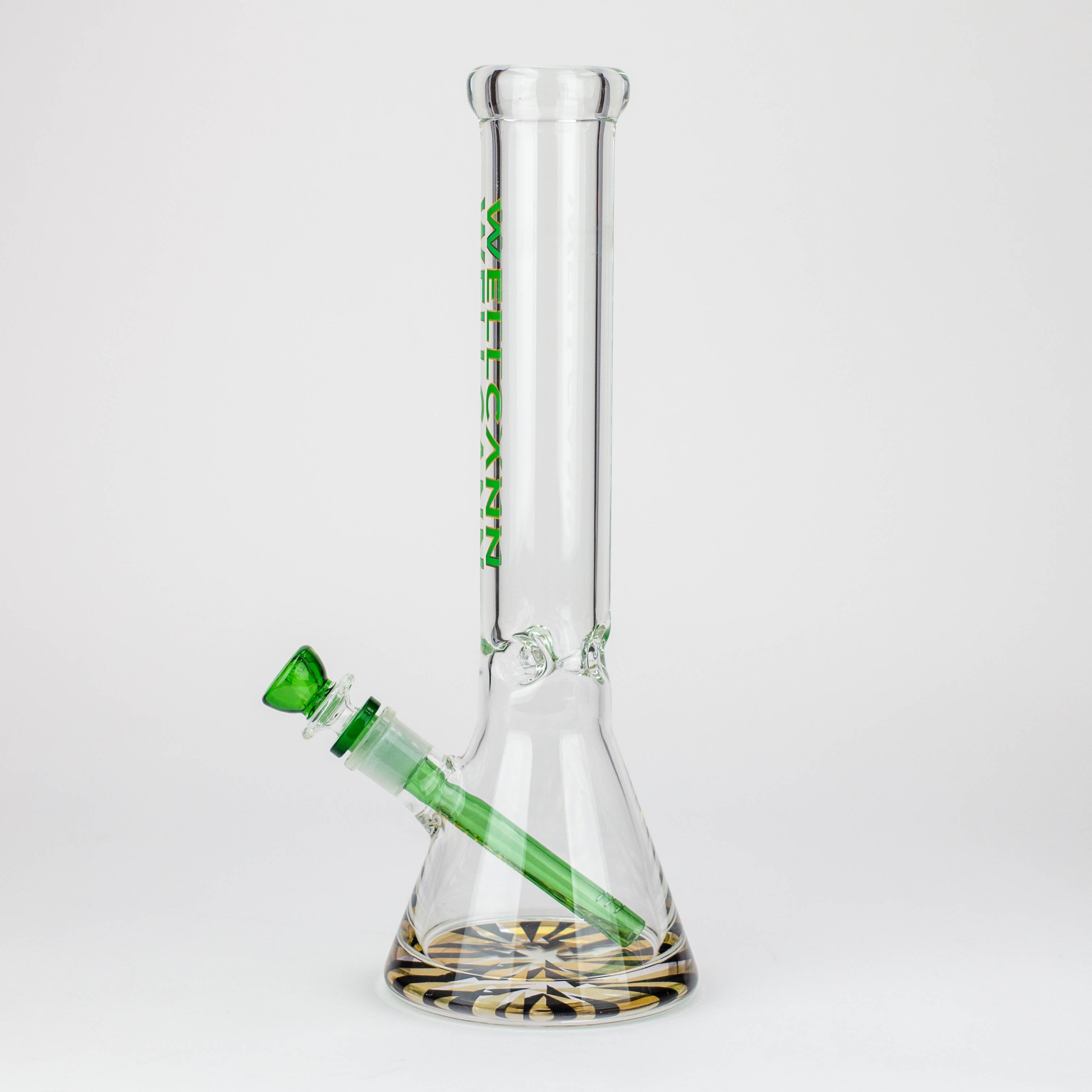 WellCann - 14" 7 mm Thick beaker bong with green logo and thick decal base