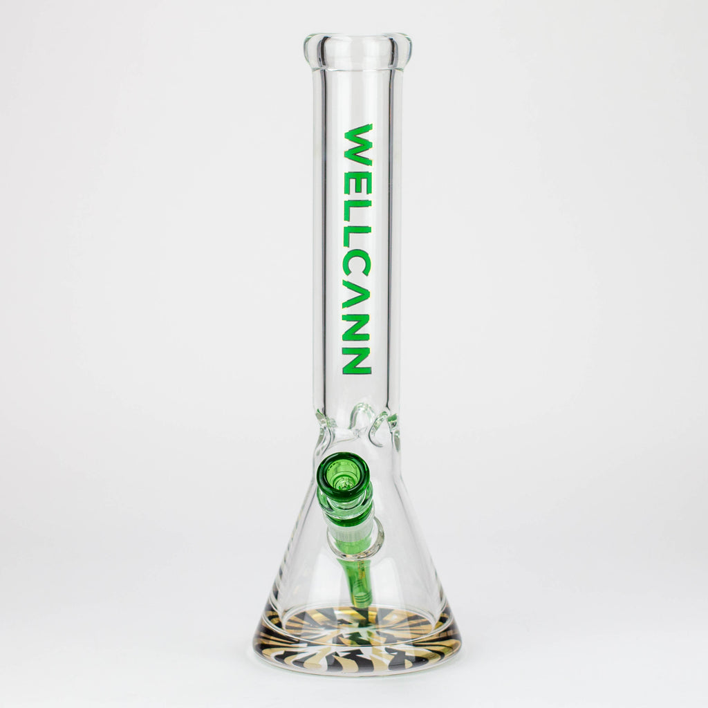 WellCann - 14" 7 mm Thick beaker bong with green logo and thick decal base