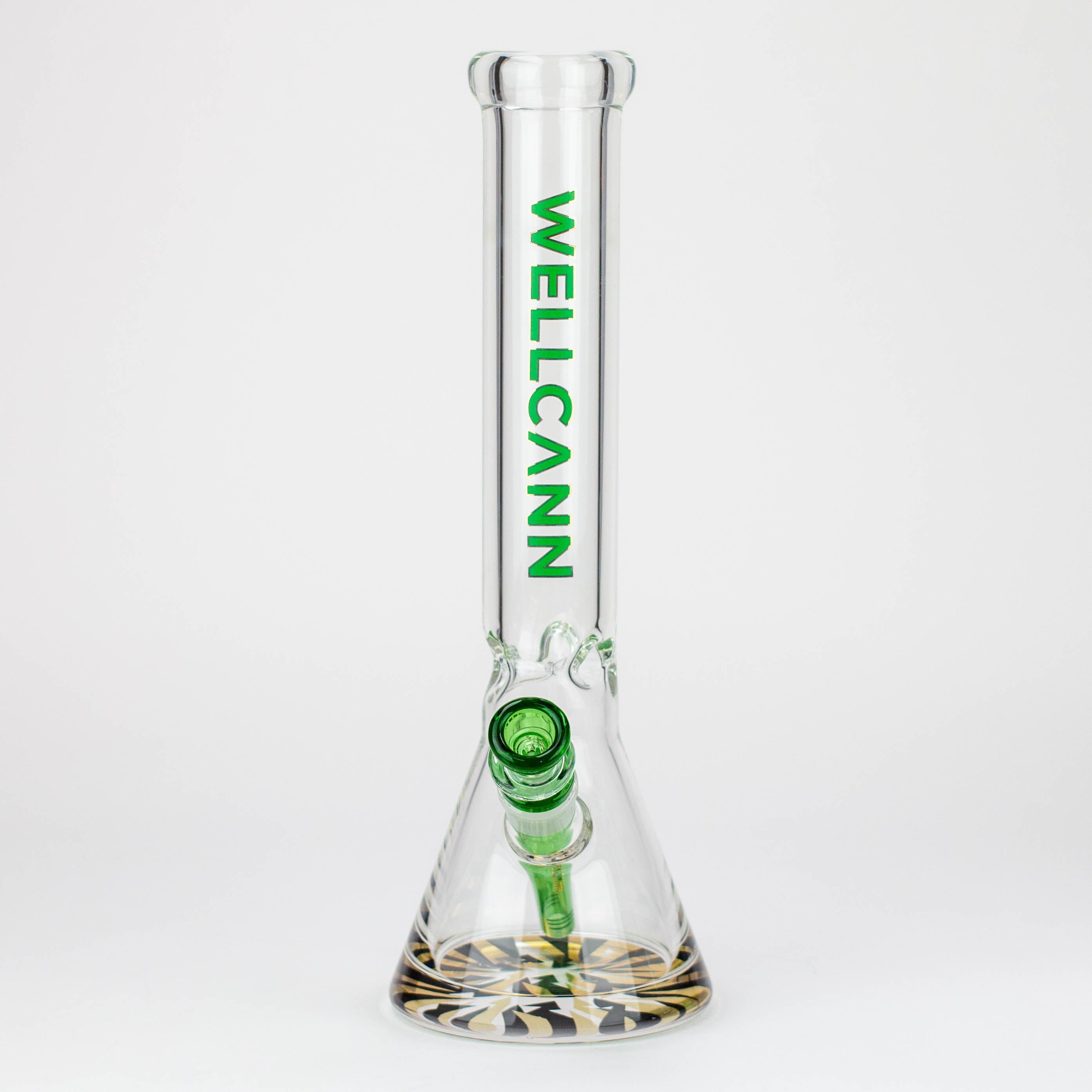 WellCann - 14" 7 mm Thick beaker bong with green logo and thick decal base