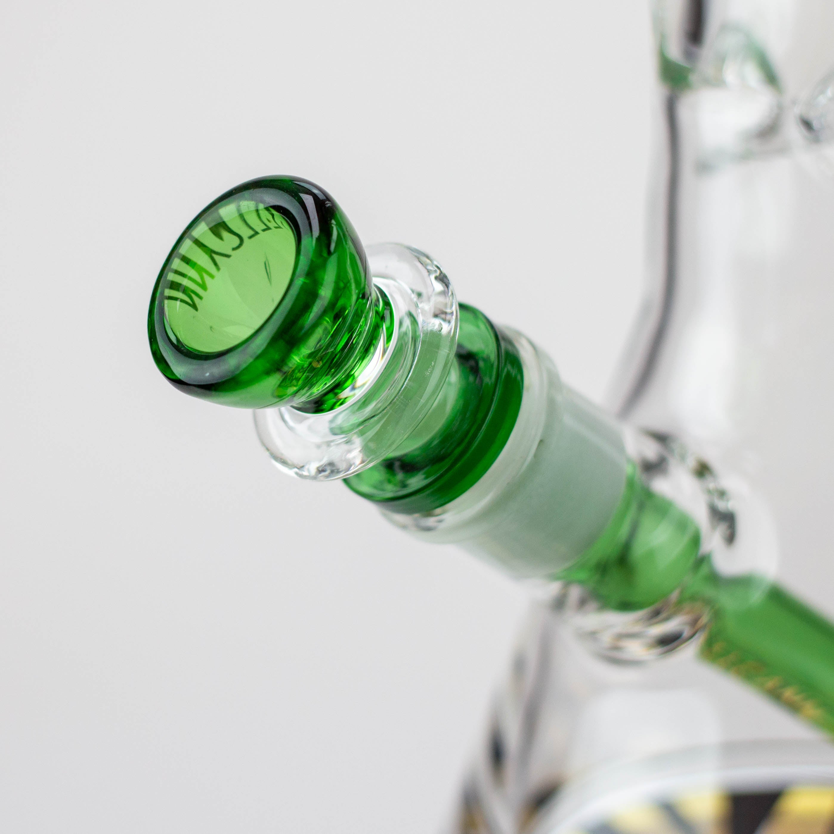 WellCann - 14" 7 mm Thick beaker bong with green logo and thick decal base
