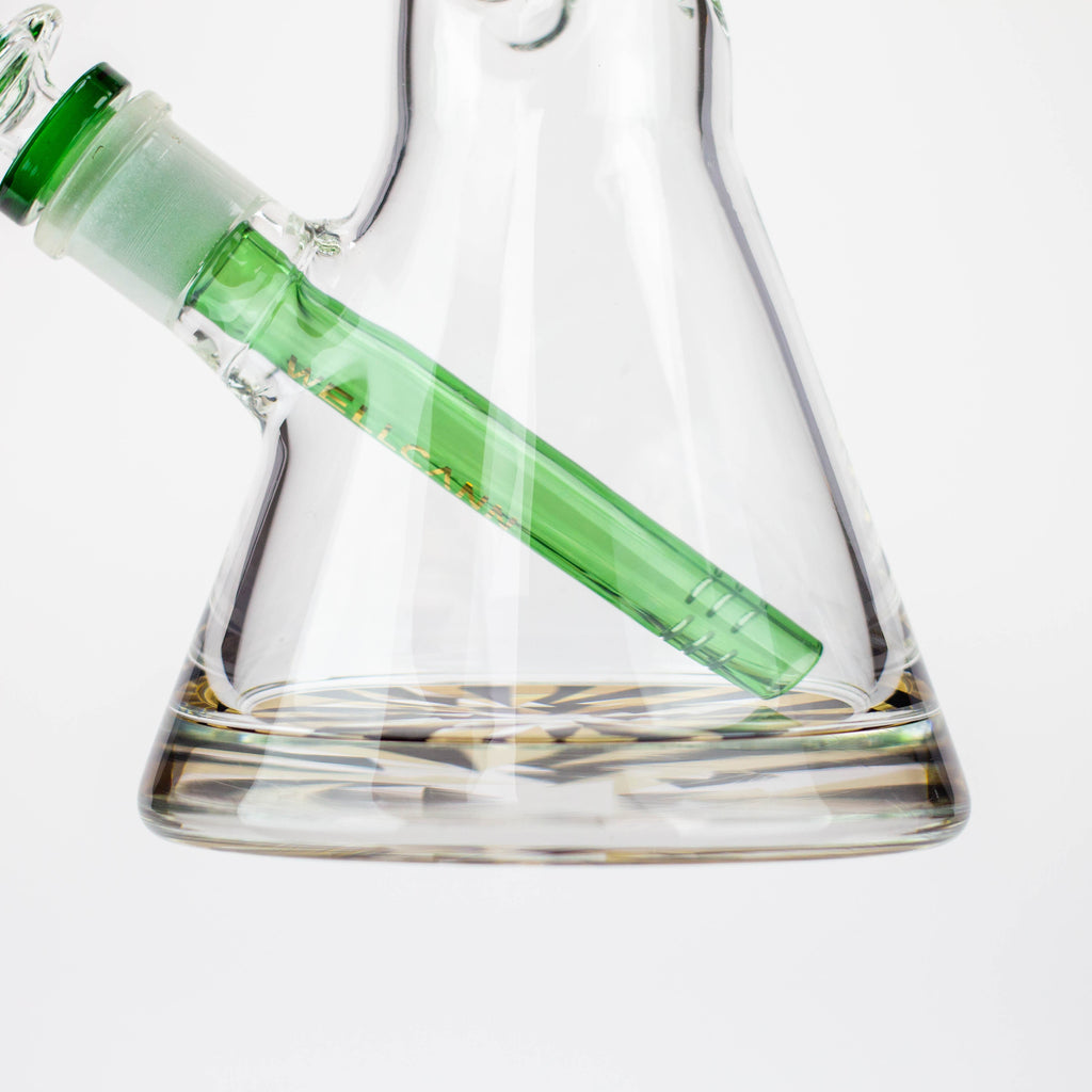 WellCann - 14" 7 mm Thick beaker bong with green logo and thick decal base