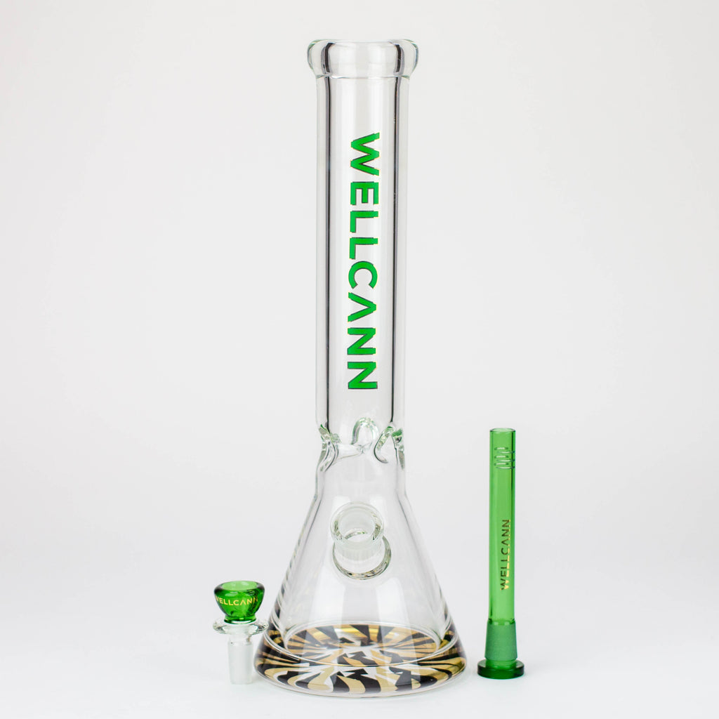 WellCann - 14" 7 mm Thick beaker bong with green logo and thick decal base