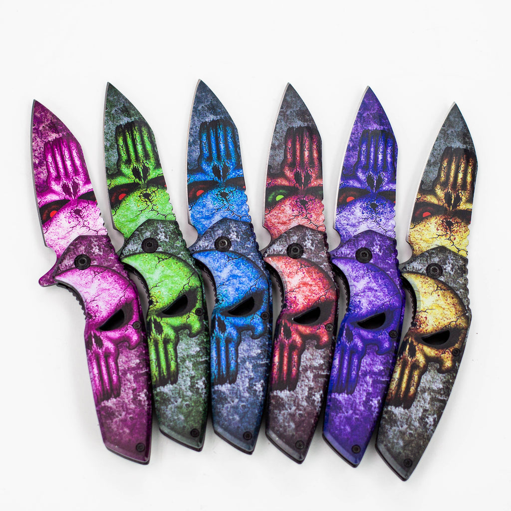 8″ Tiger-USA® Skull Folding Knife Purple  [SJ-1041]