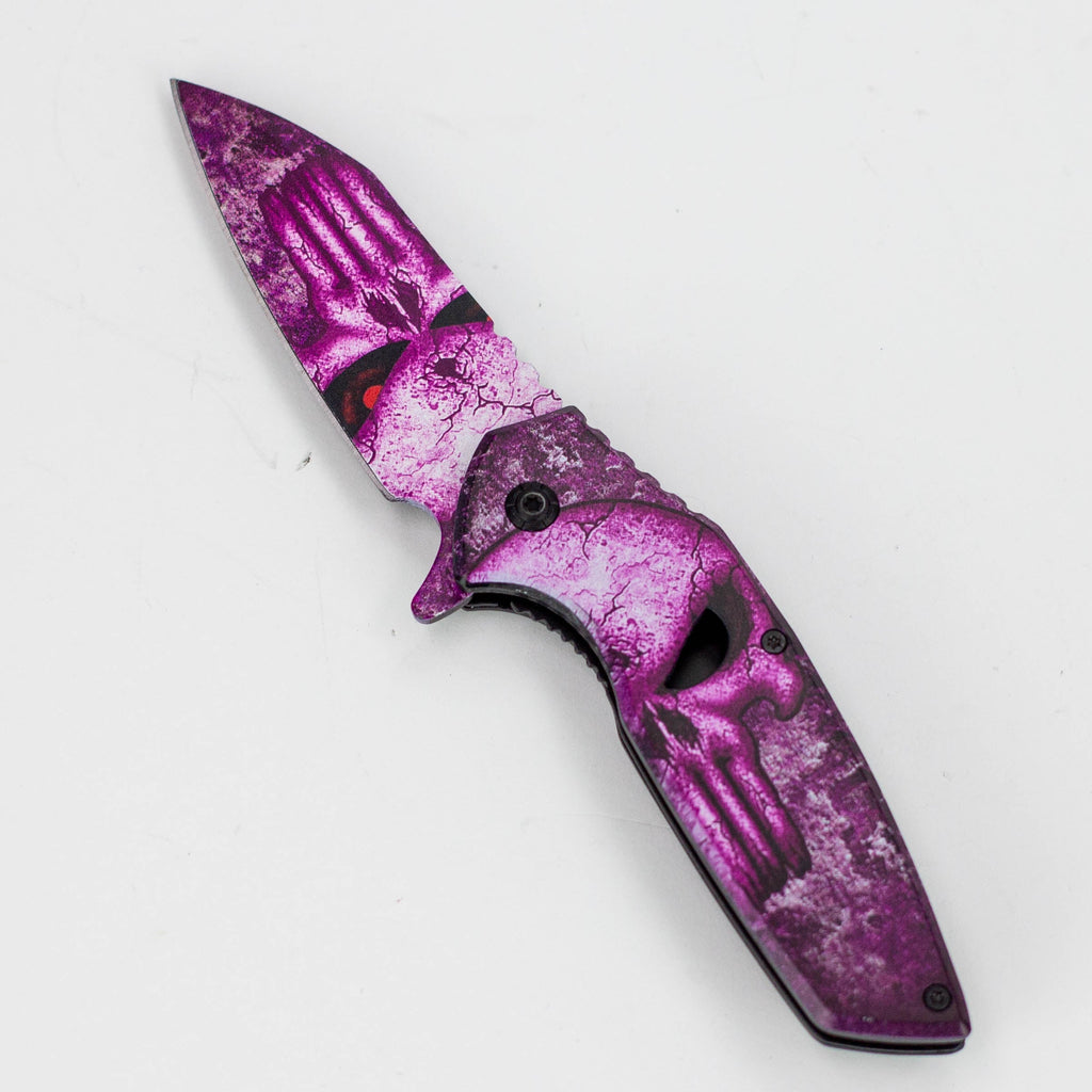 8″ Tiger-USA® Skull Folding Knife Purple  [SJ-1041]