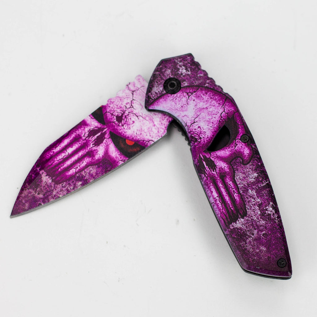 8″ Tiger-USA® Skull Folding Knife Purple  [SJ-1041]