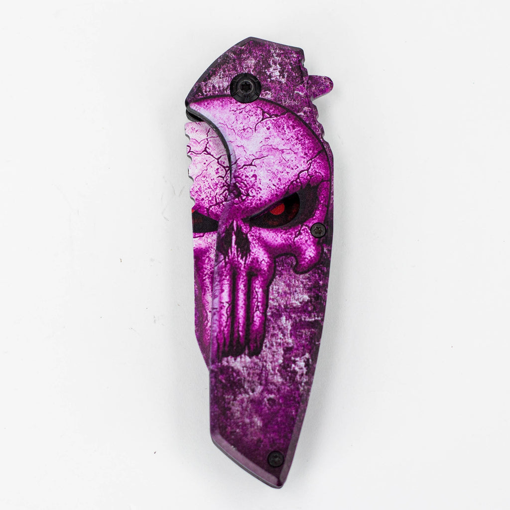 8″ Tiger-USA® Skull Folding Knife Purple  [SJ-1041]