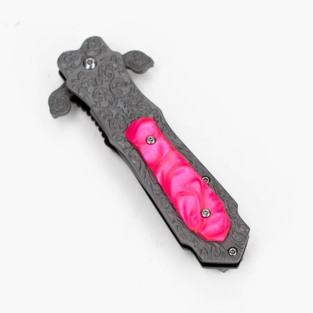 TheBoneEdge 8.5″ Medieval Style Folding Knife Pink Pearl Color [13068]