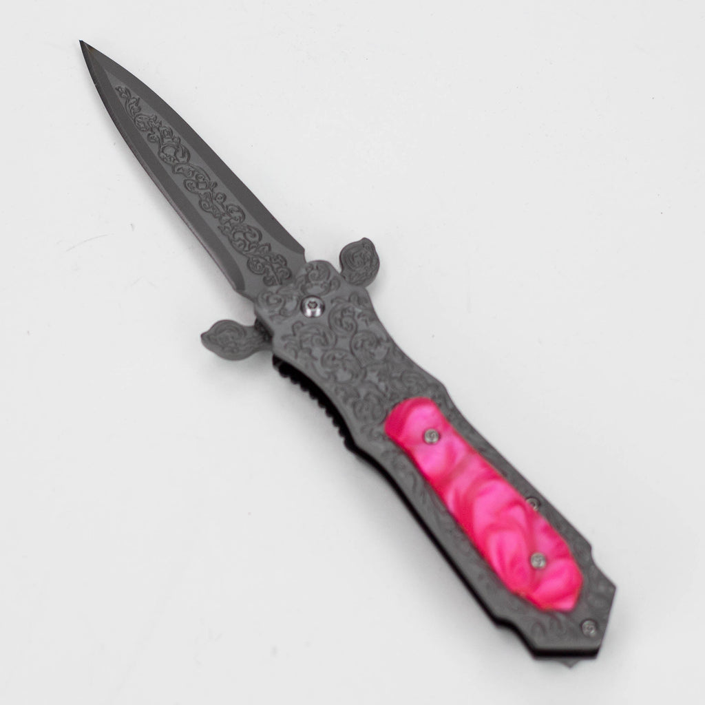 TheBoneEdge 8.5″ Medieval Style Folding Knife Pink Pearl Color [13068]