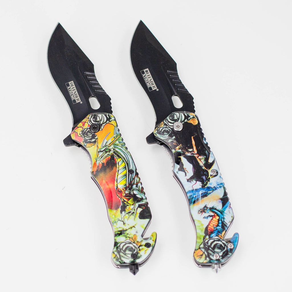 Defender-Xtreme 8″ Glass Breaker Folding Knife with belt clip [1316x]