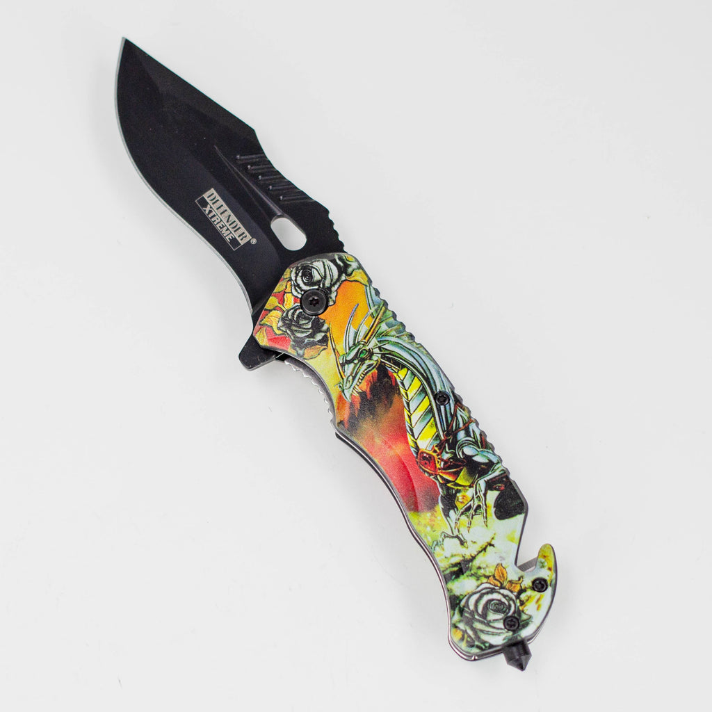 Defender-Xtreme 8″ Glass Breaker Folding Knife with belt clip [1316x]