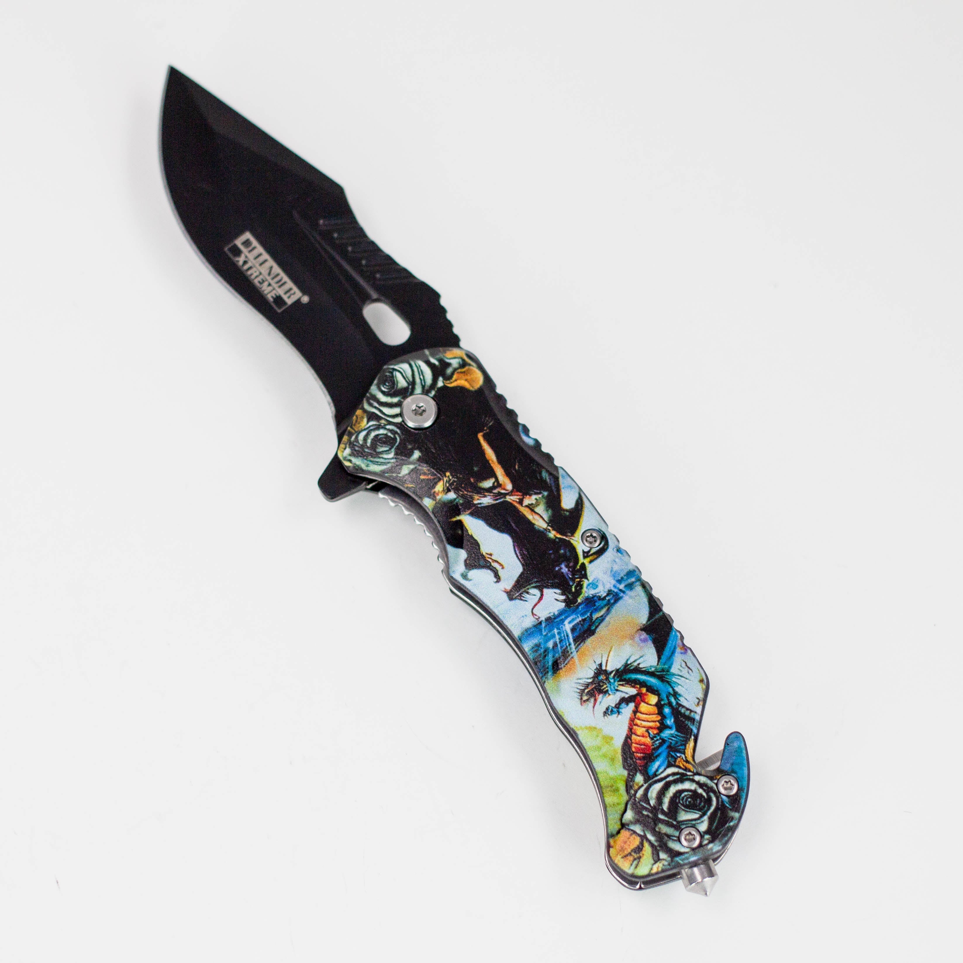 Defender-Xtreme 8″ Glass Breaker Folding Knife with belt clip [1316x]