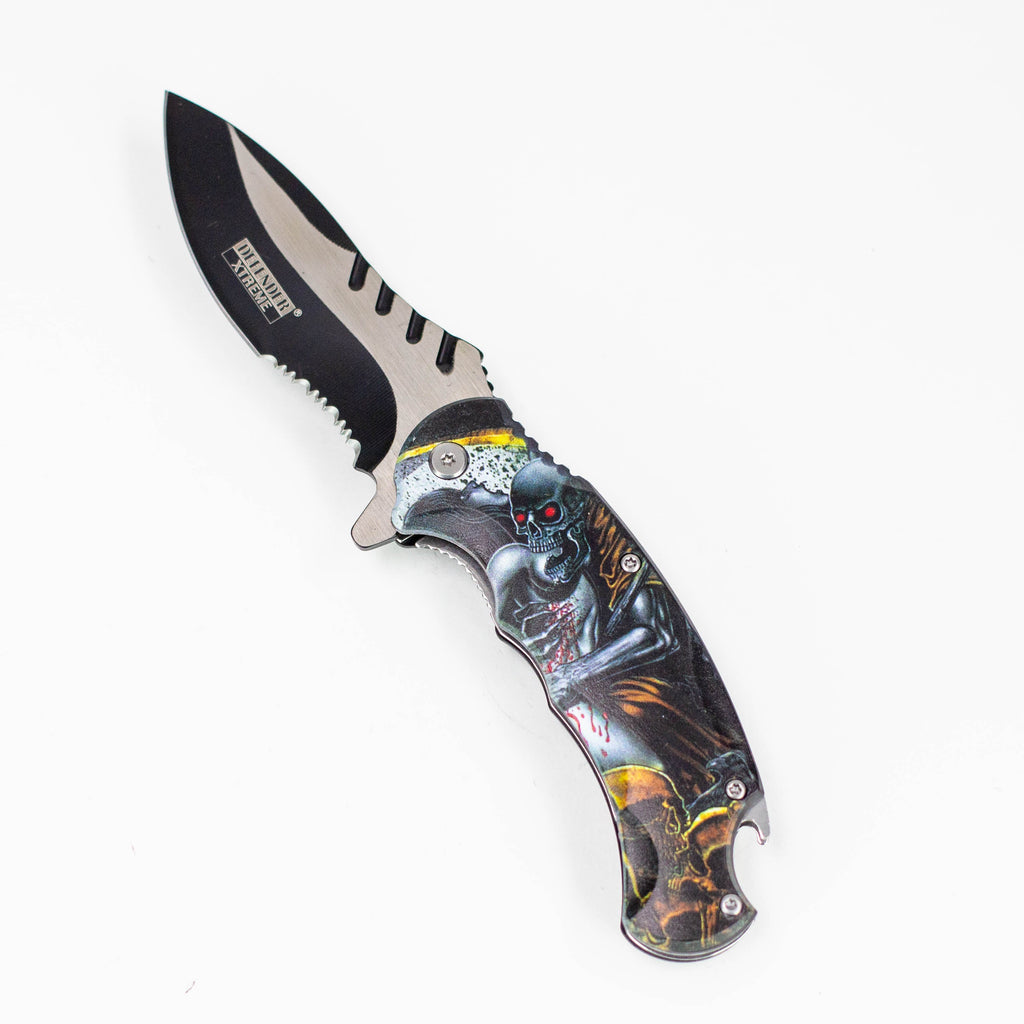 Defender-Xtreme 8.5″ Reaper Skull Folding Knife Stainless Bottle Opener [13429]
