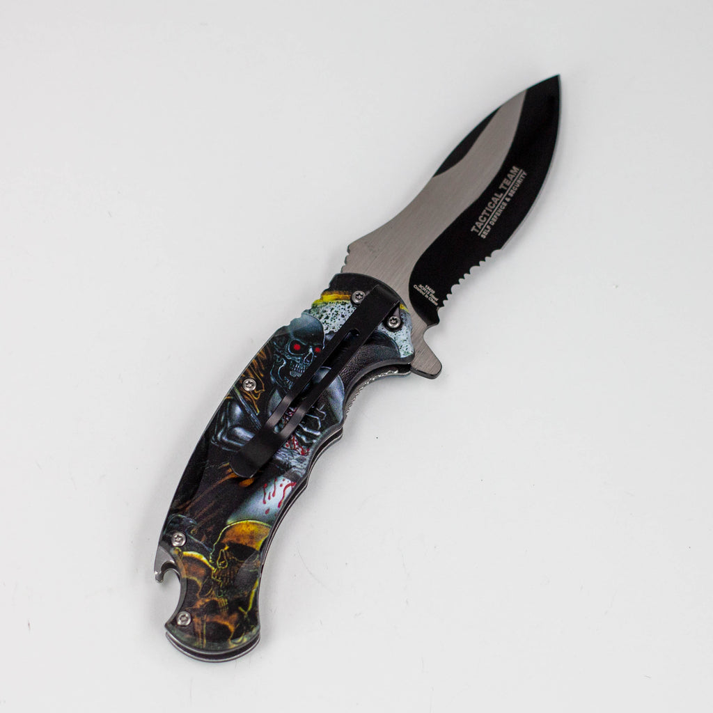 Defender-Xtreme 8.5″ Reaper Skull Folding Knife Stainless Bottle Opener [13429]