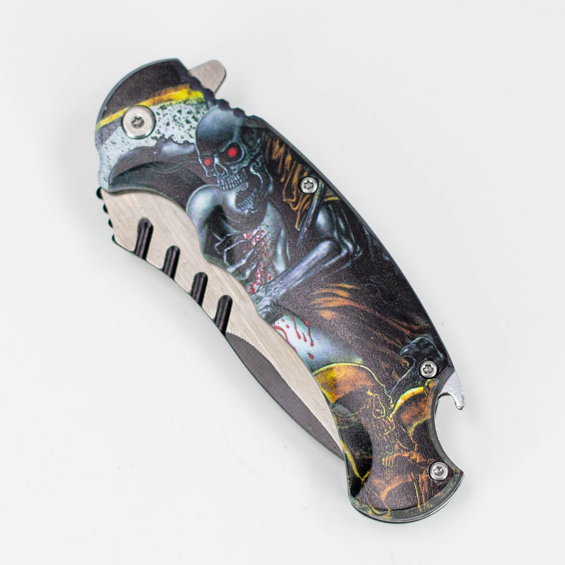 Defender-Xtreme 8.5″ Reaper Skull Folding Knife Stainless Bottle Opener [13429]