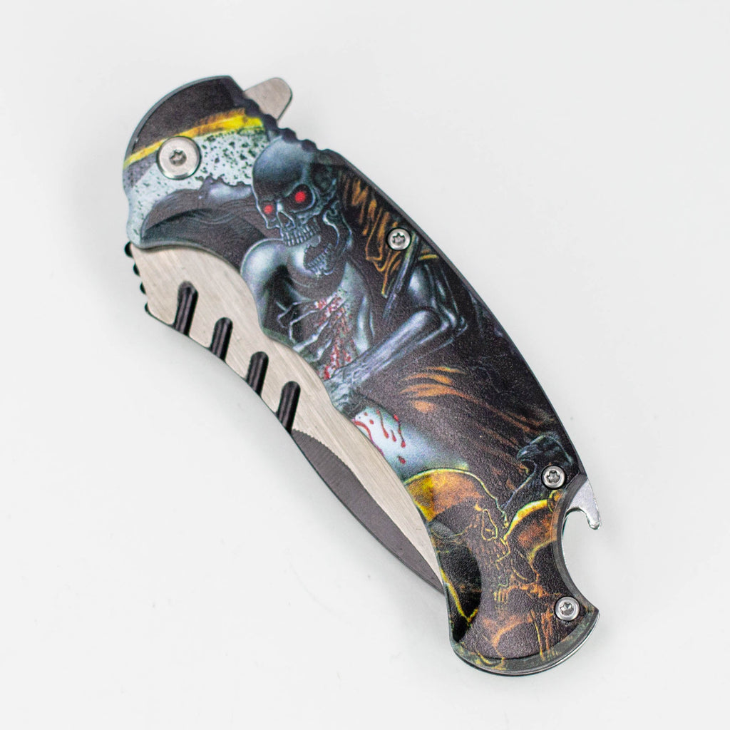 Defender-Xtreme 8.5″ Reaper Skull Folding Knife Stainless Bottle Opener [13429]