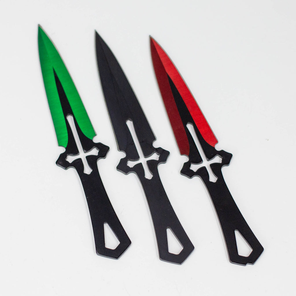 6.5″ Throwing Knife with Sheath 3PC SET Red/Green/Black [T00502-1]