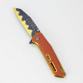 7.5" Etched Damascus Pocket Knife Gold Plated Hilt Pen Blade [P-713-E]