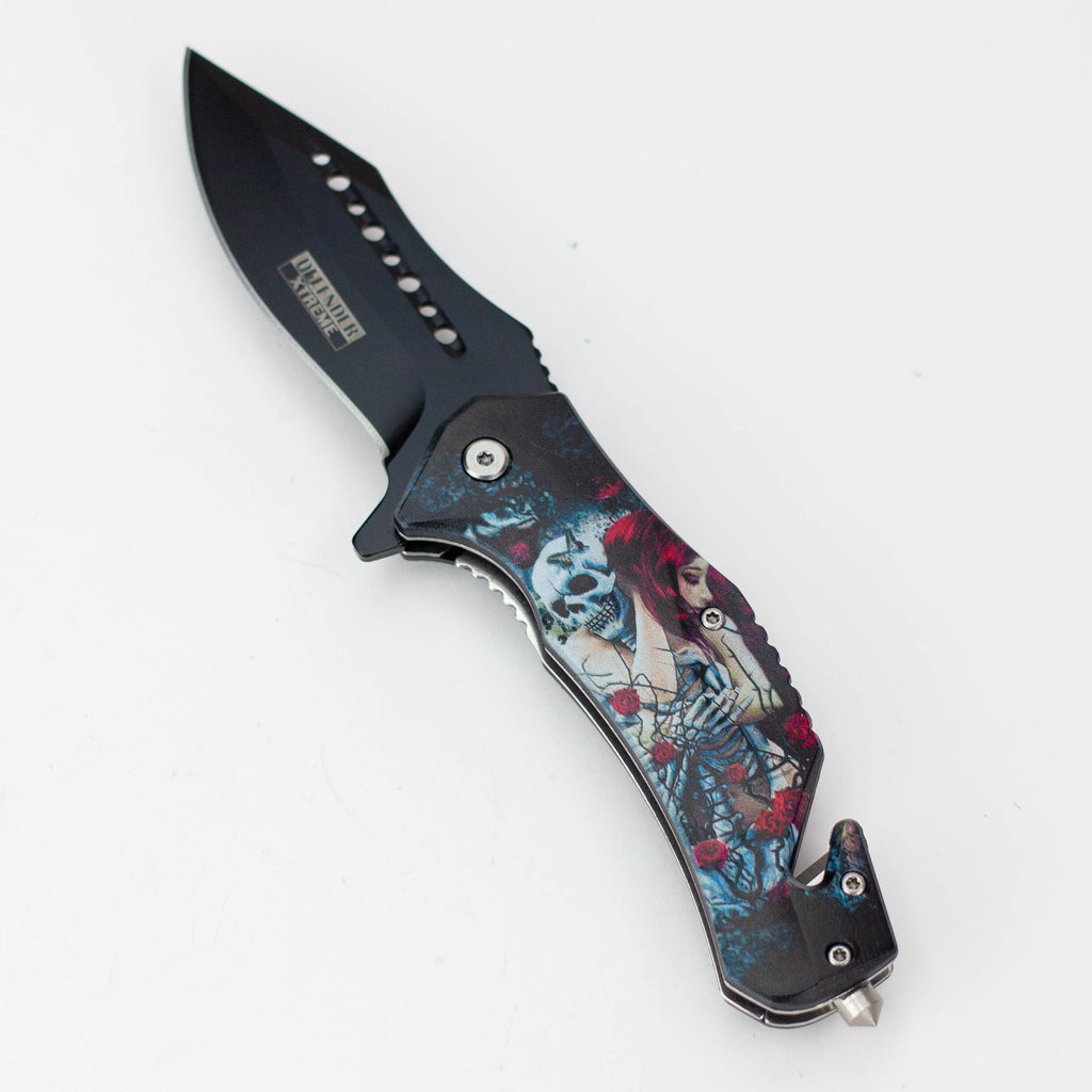 Defender-Xtreme 8.5″ Glass Breaker Lady & Skull Folding Knife [13431]