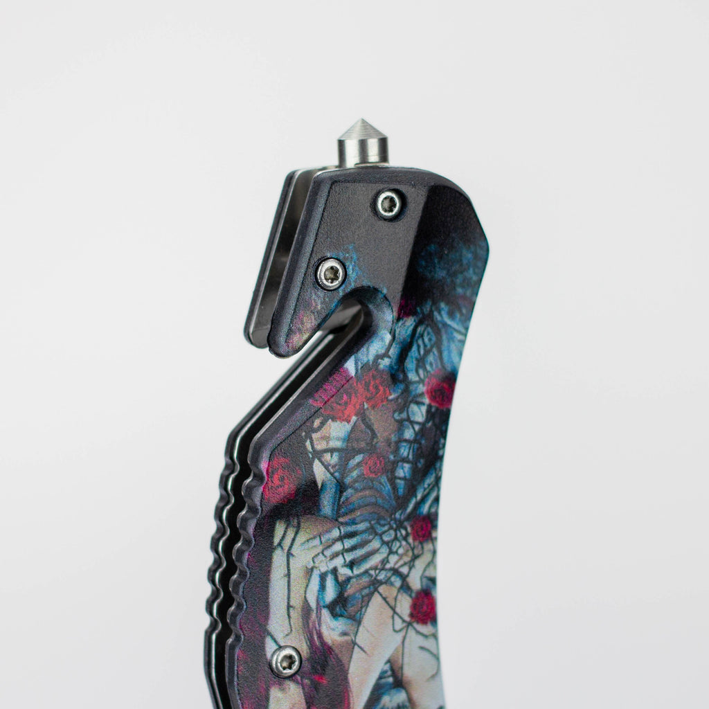 Defender-Xtreme 8.5″ Glass Breaker Lady & Skull Folding Knife [13431]