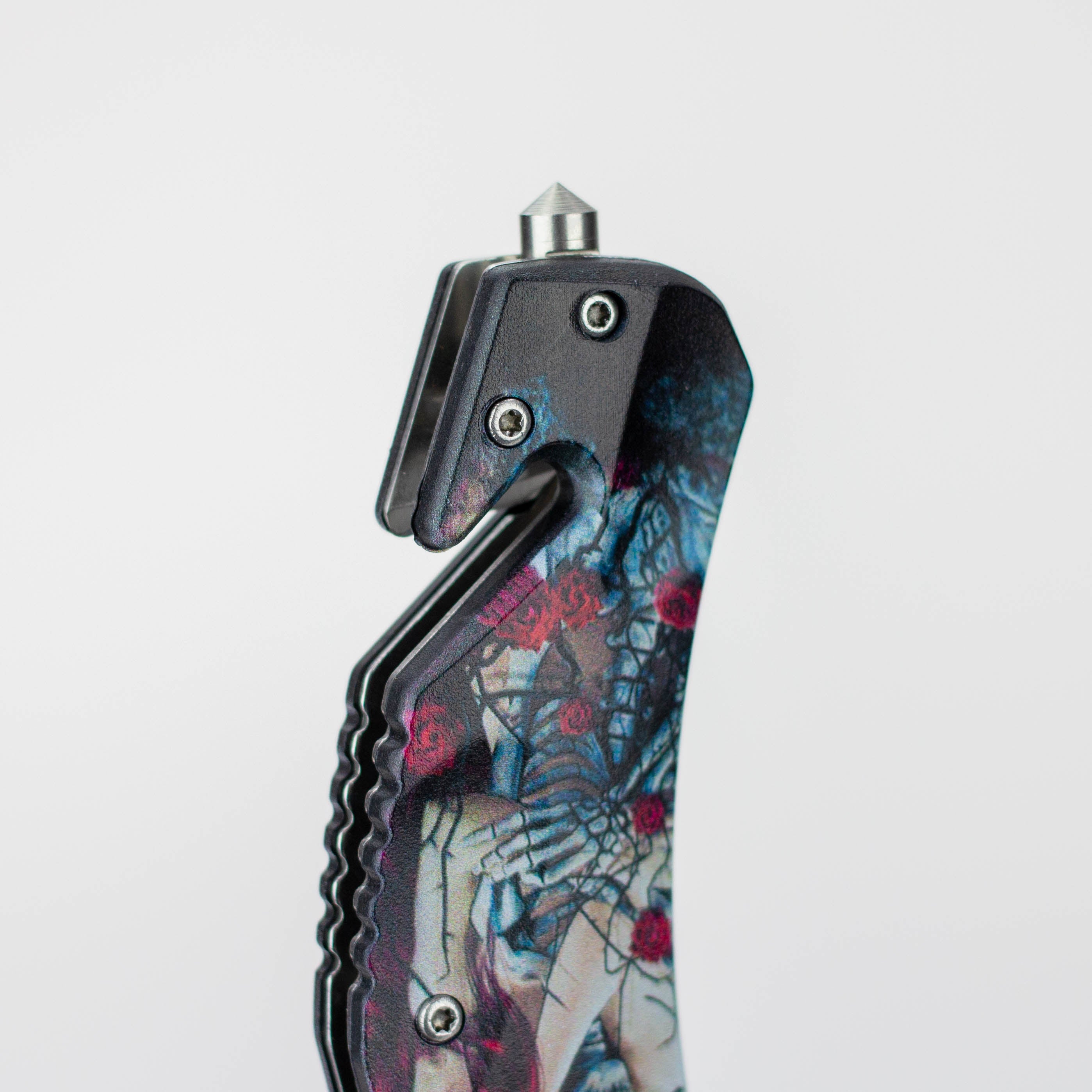 Defender-Xtreme 8.5″ Glass Breaker Lady & Skull Folding Knife [13431]