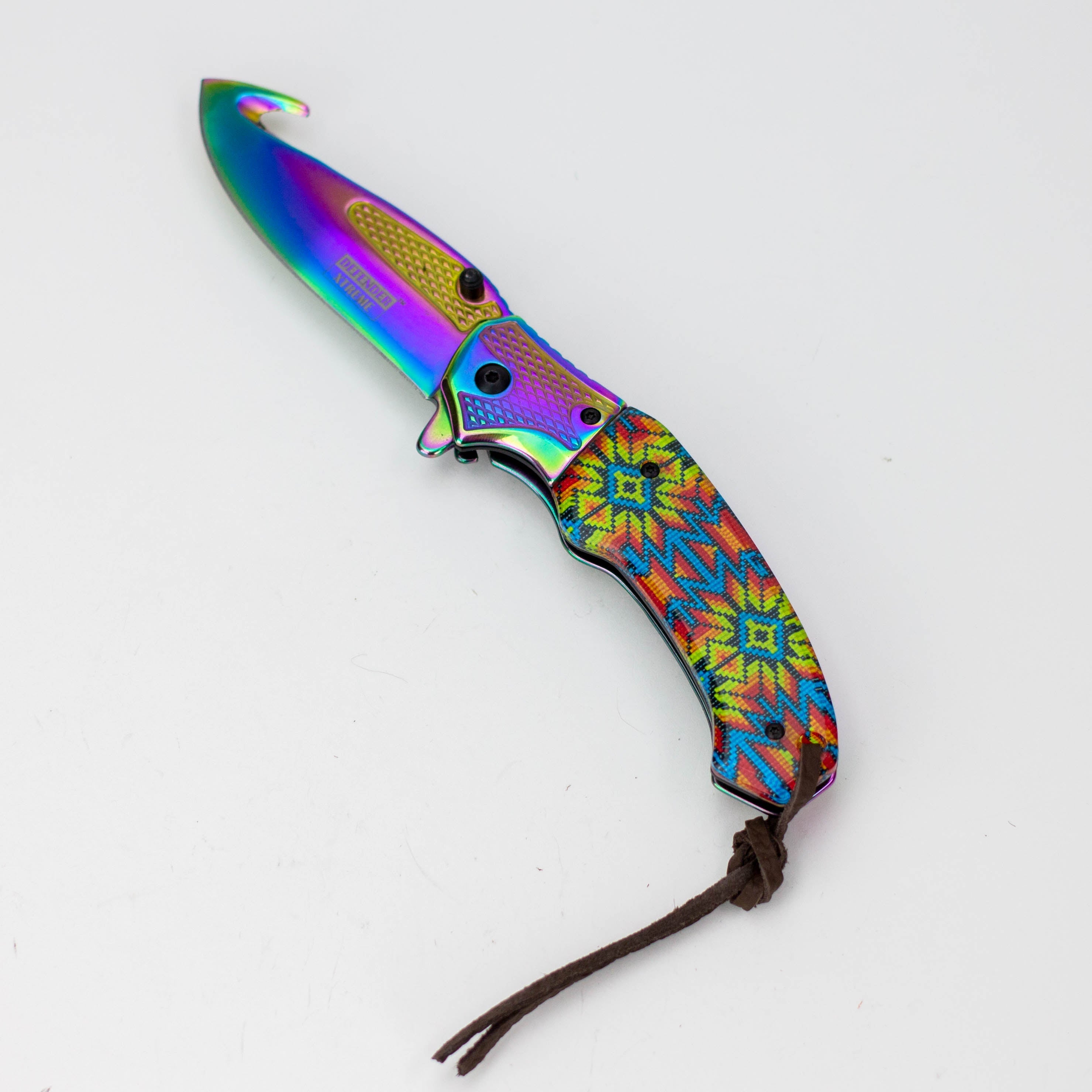 Defender-Xtreme 8″ Folding Knife Rainbow Blade w/ Designer Handle [13728]