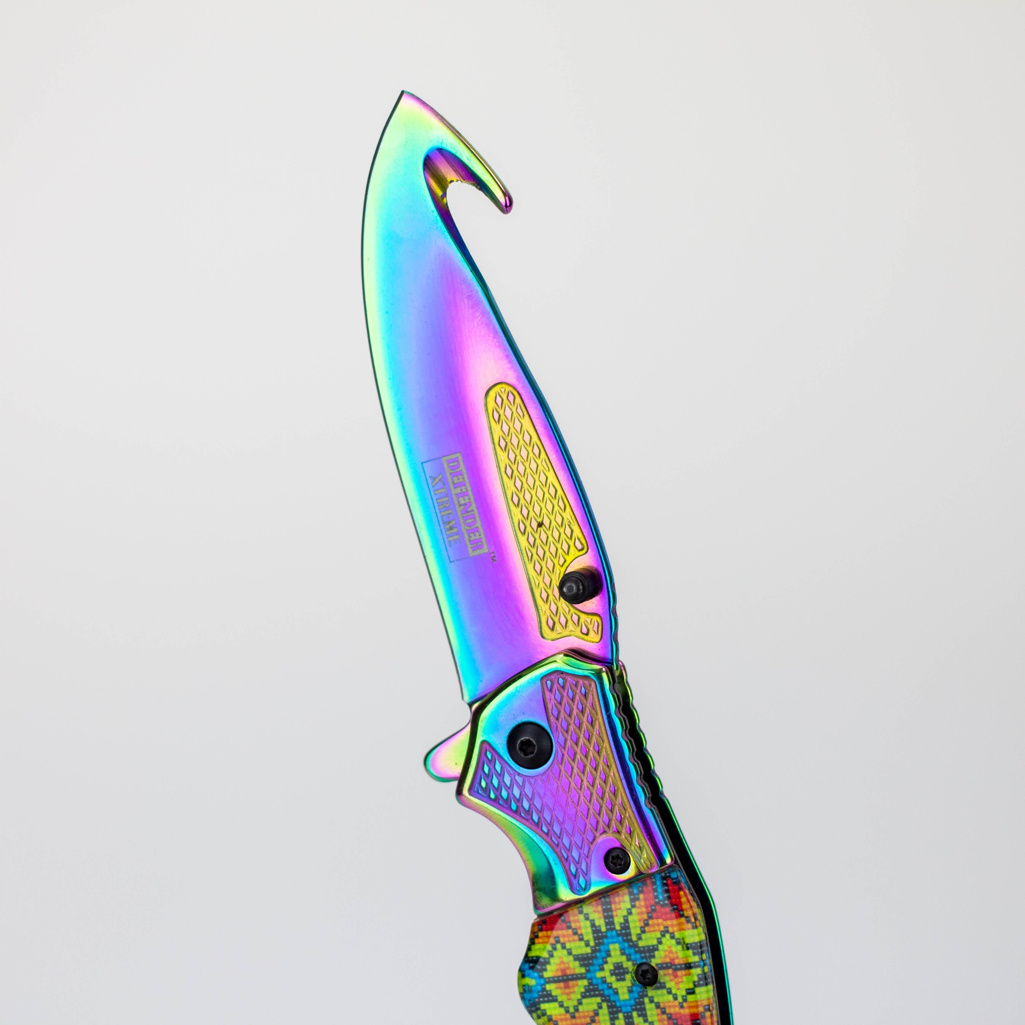 Defender-Xtreme 8″ Folding Knife Rainbow Blade w/ Designer Handle [13728]