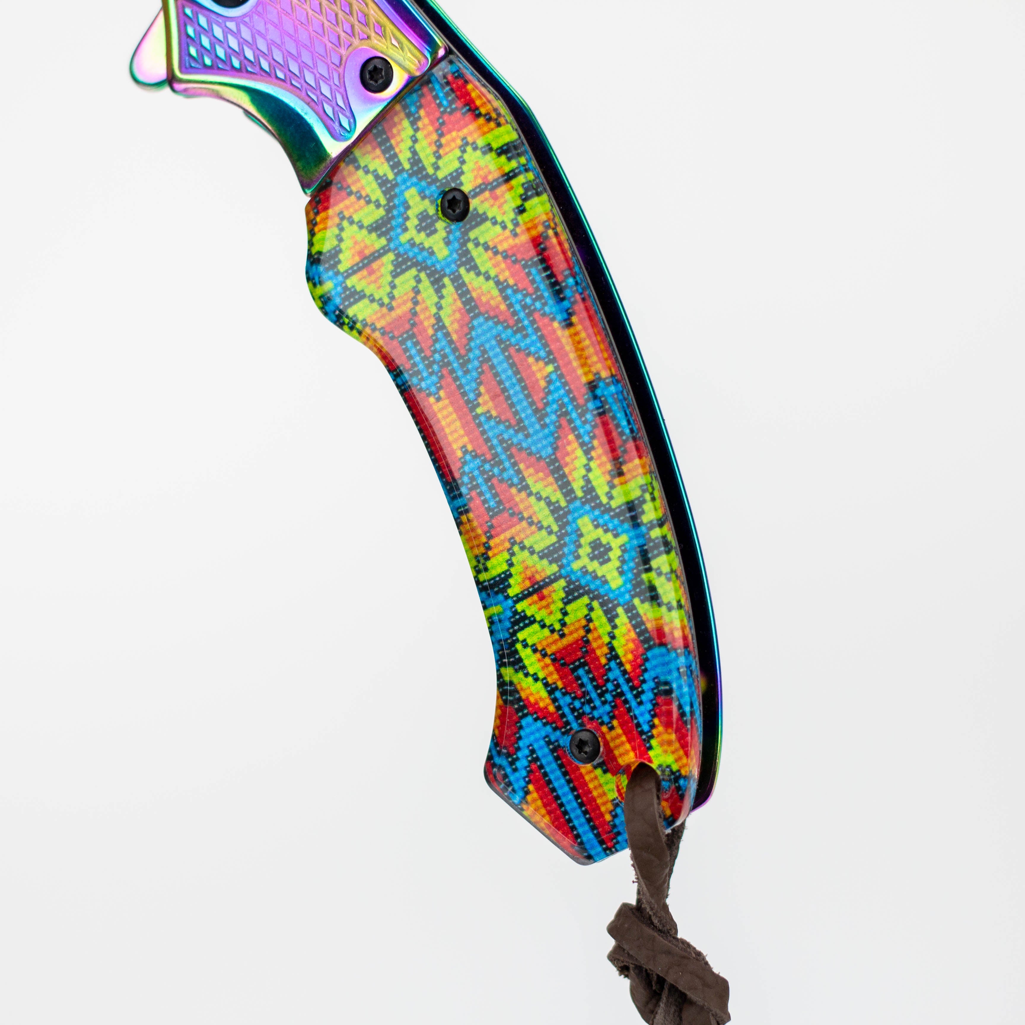 Defender-Xtreme 8″ Folding Knife Rainbow Blade w/ Designer Handle [13728]