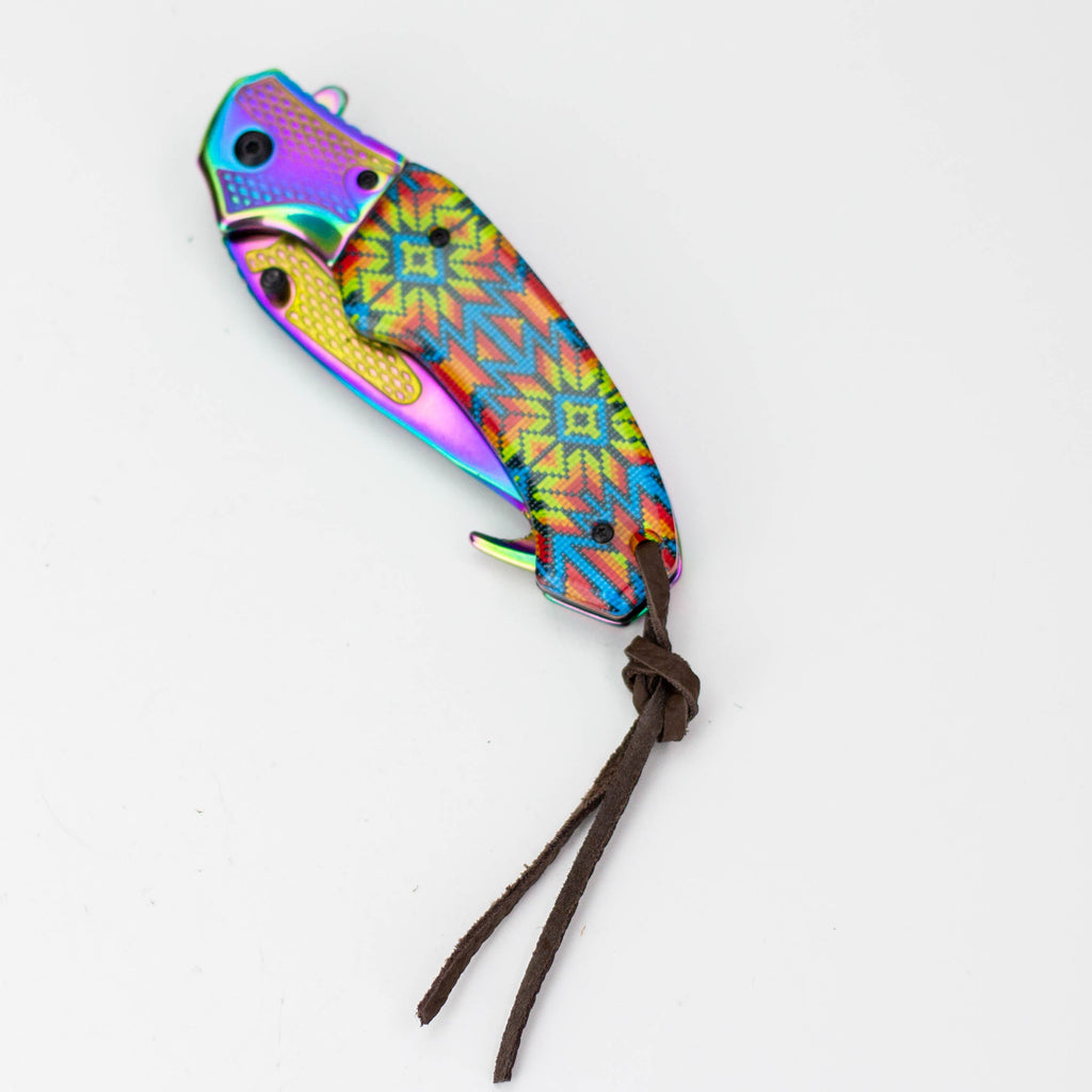 Defender-Xtreme 8″ Folding Knife Rainbow Blade w/ Designer Handle [13728]