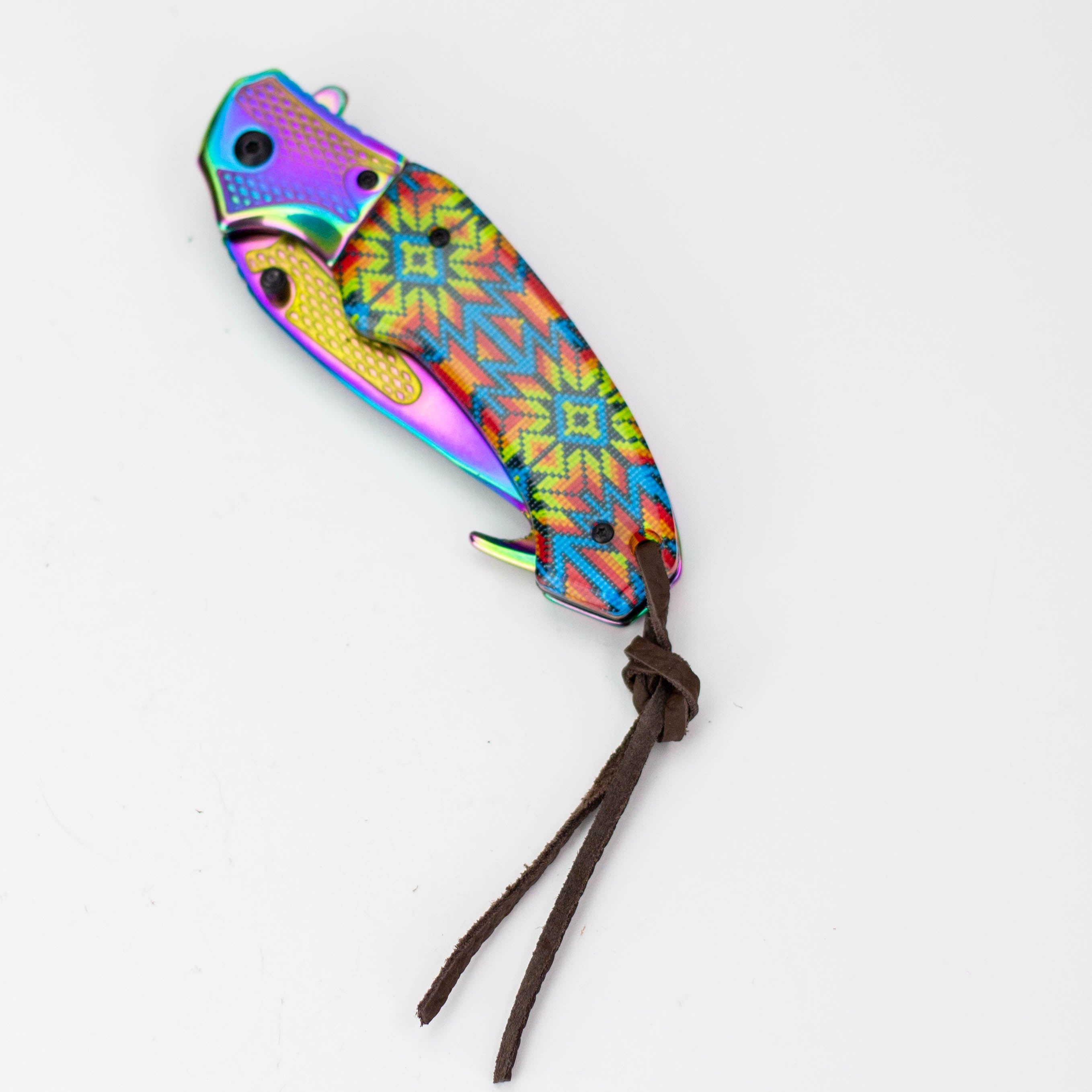 Defender-Xtreme 8″ Folding Knife Rainbow Blade w/ Designer Handle [13728]
