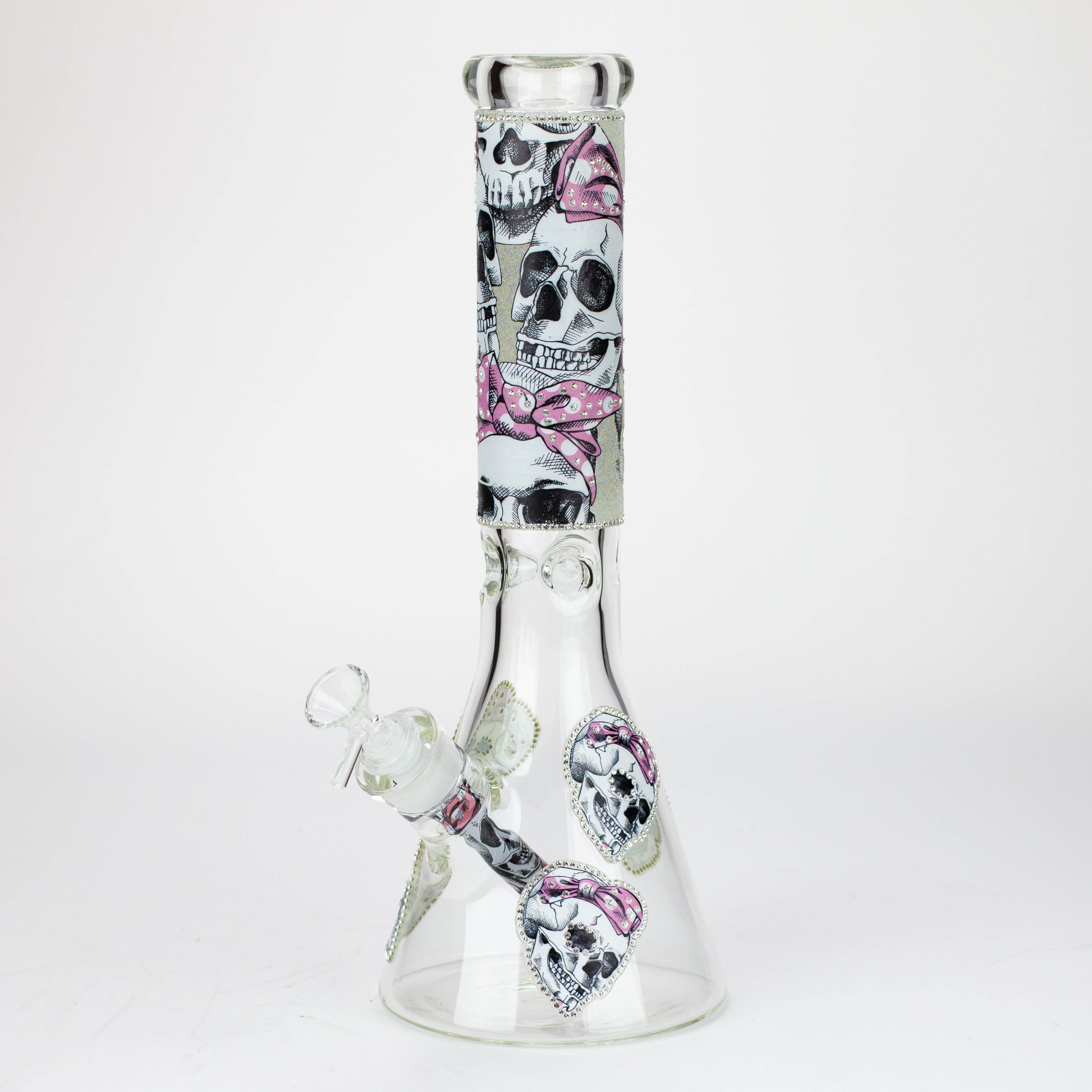 14" Graphic with cubic zirconia decor 7mm glass beaker water bong [AK32xx]