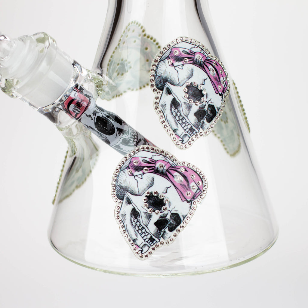 14" Graphic with cubic zirconia decor 7mm glass beaker water bong [AK32xx]