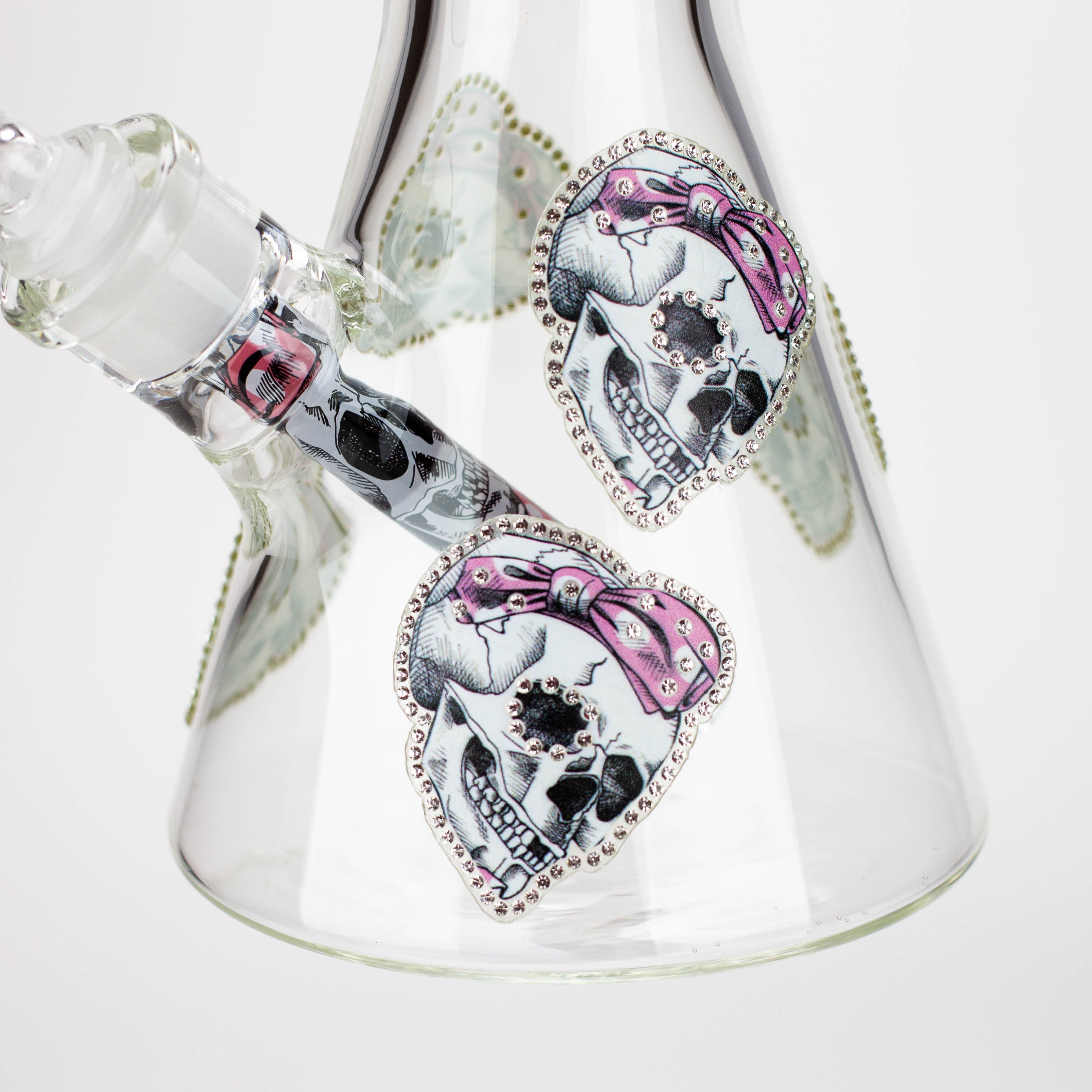 14" Graphic with cubic zirconia decor 7mm glass beaker water bong [AK32xx]