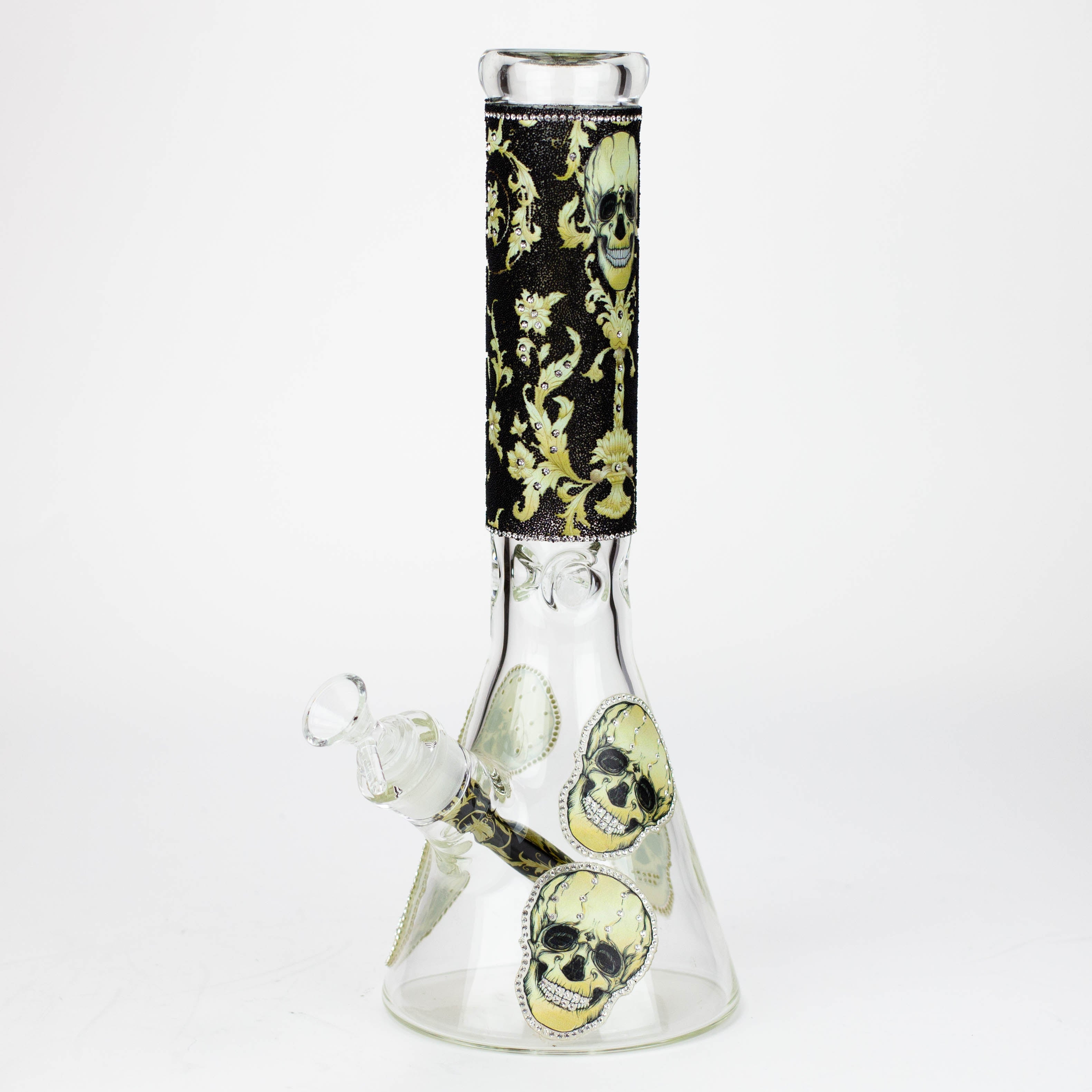 14" Graphic with cubic zirconia decor 7mm glass beaker water bong [AK32xx]