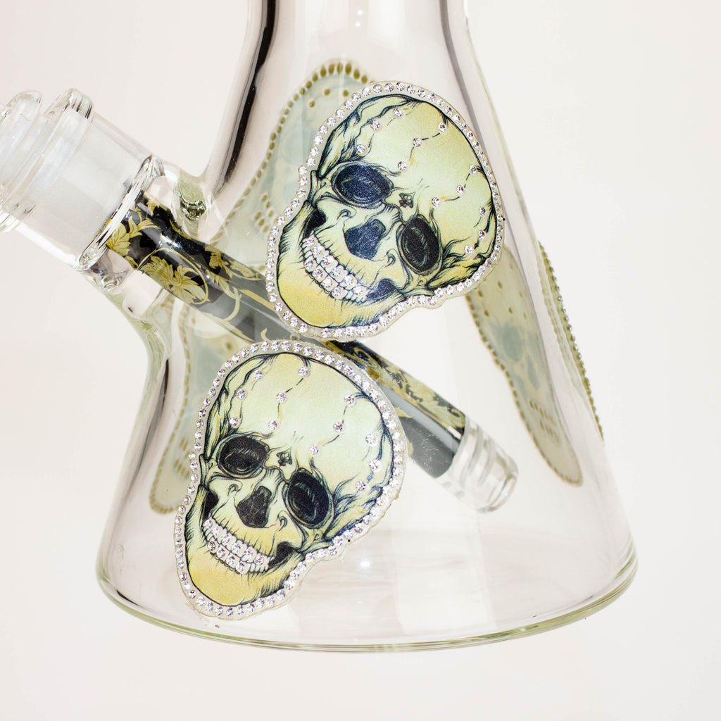 14" Graphic with cubic zirconia decor 7mm glass beaker water bong [AK32xx]