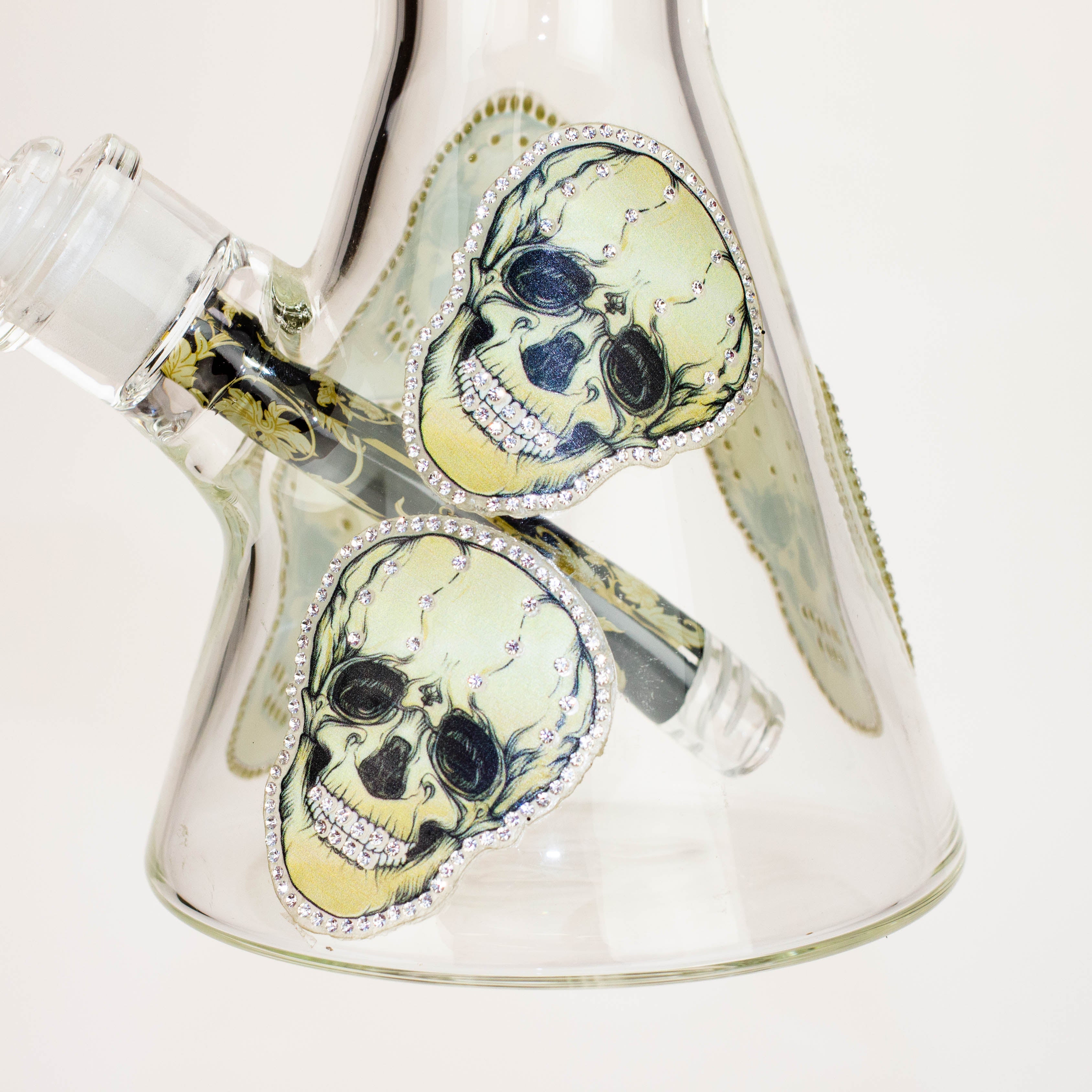 14" Graphic with cubic zirconia decor 7mm glass beaker water bong [AK32xx]