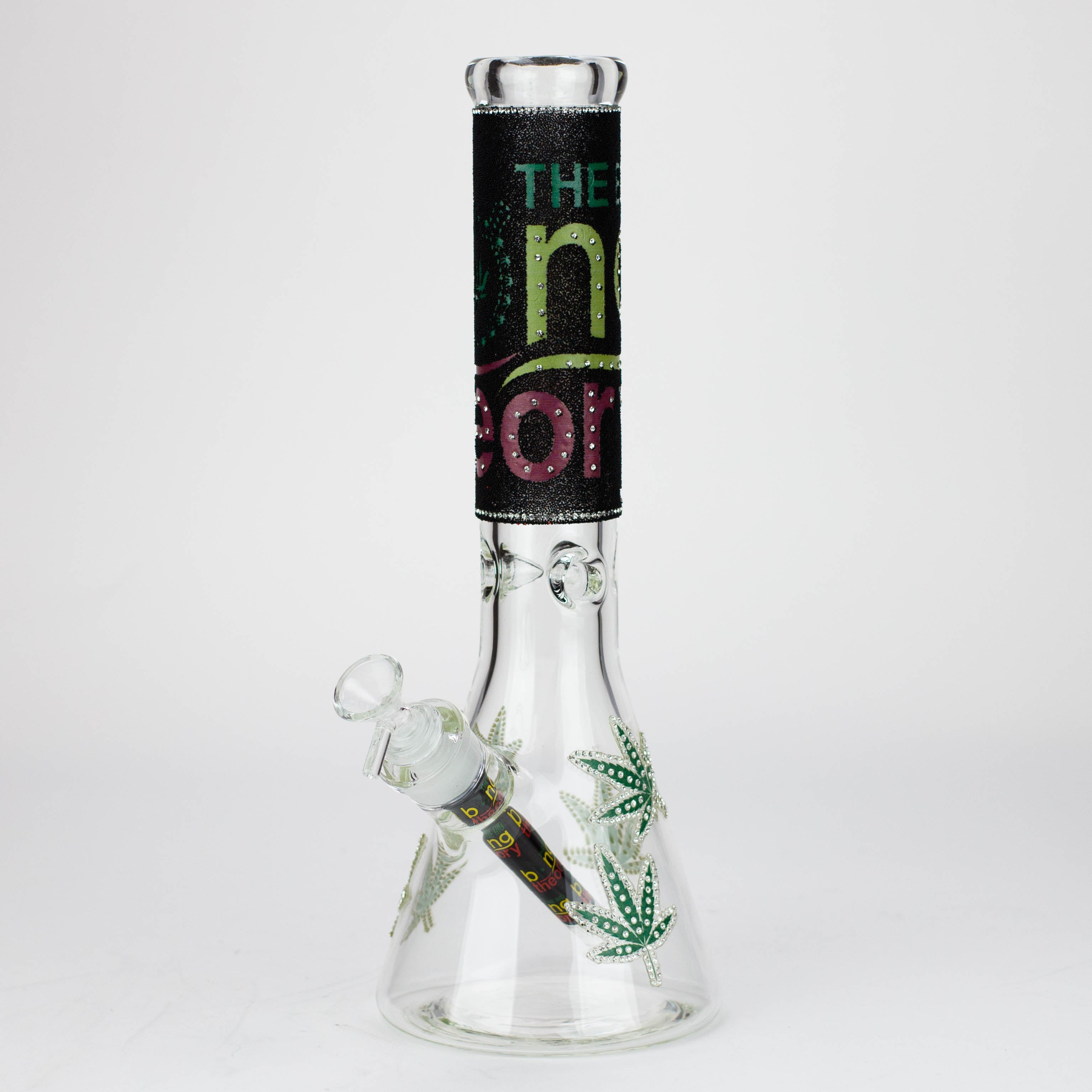 14" Graphic with cubic zirconia decor 7mm glass beaker water bong [AK32xx]