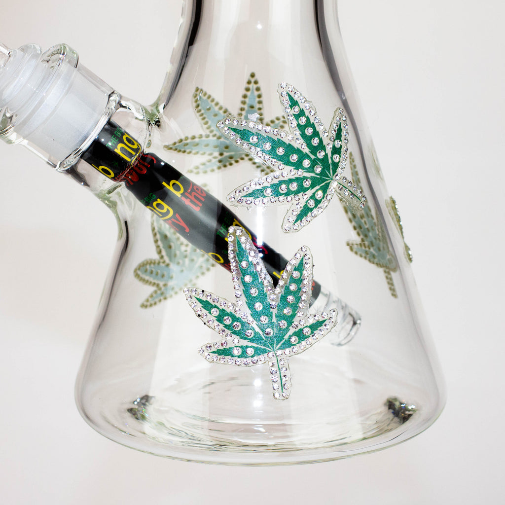 14" Graphic with cubic zirconia decor 7mm glass beaker water bong [AK32xx]