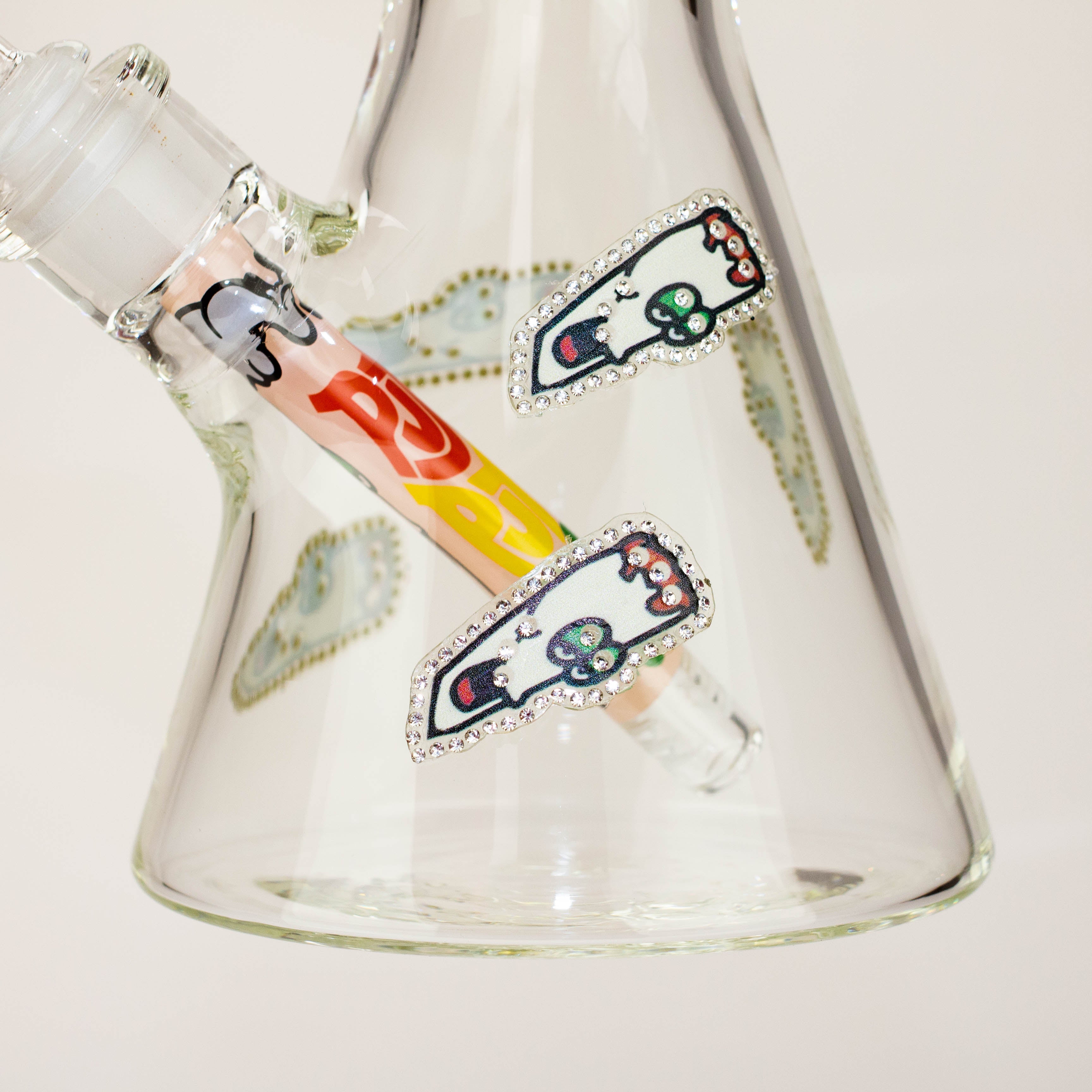 14" Graphic with cubic zirconia decor 7mm glass beaker water bong [AK32xx]