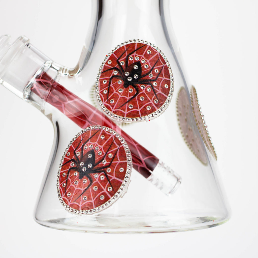 14" Graphic with cubic zirconia decor 7mm glass beaker water bong [AK32xx]
