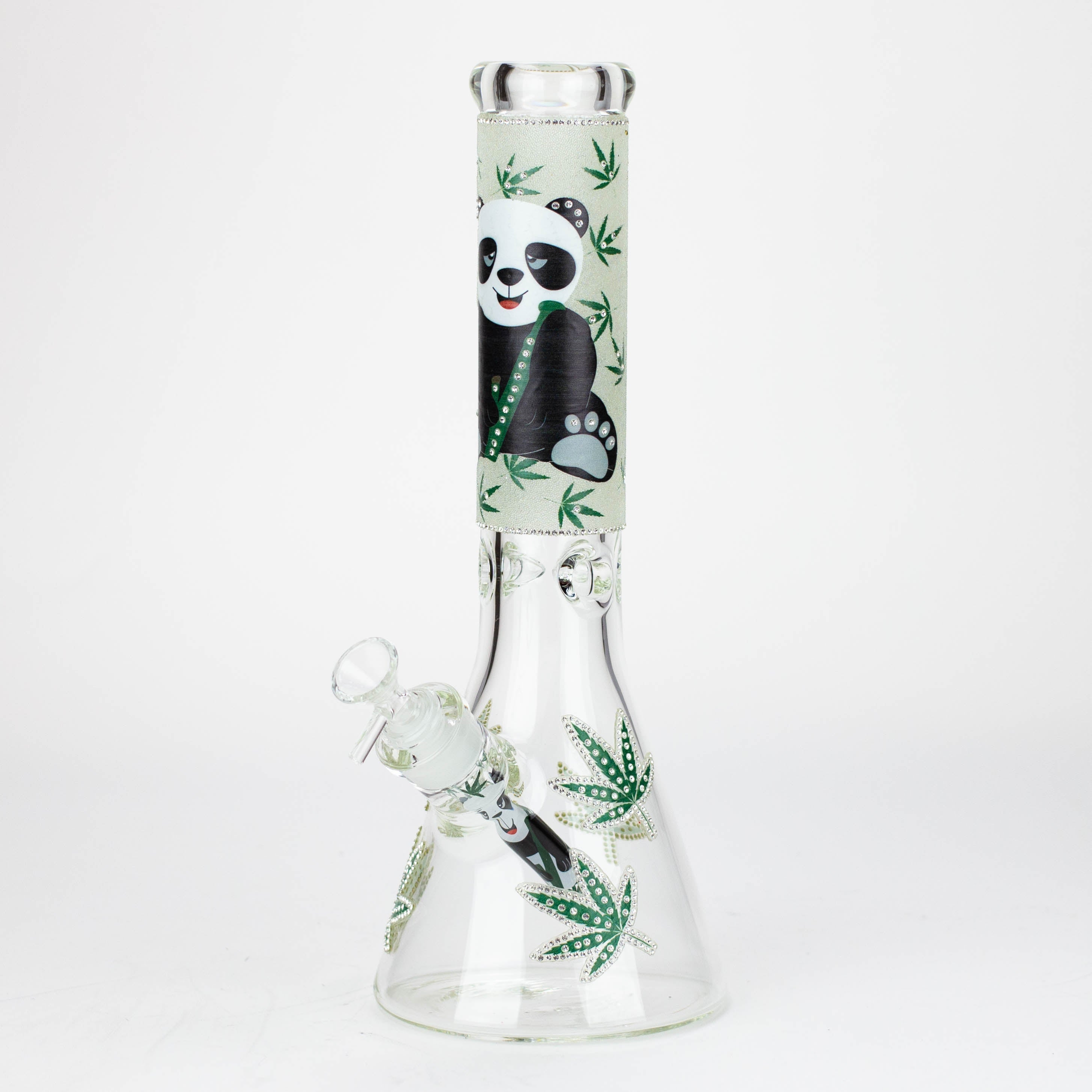 14" Graphic with cubic zirconia decor 7mm glass beaker water bong [AK32xx]