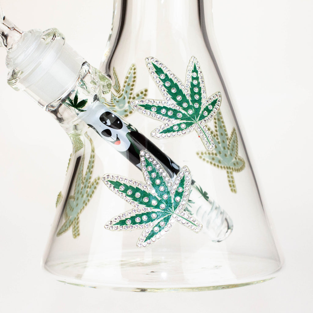 14" Graphic with cubic zirconia decor 7mm glass beaker water bong [AK32xx]