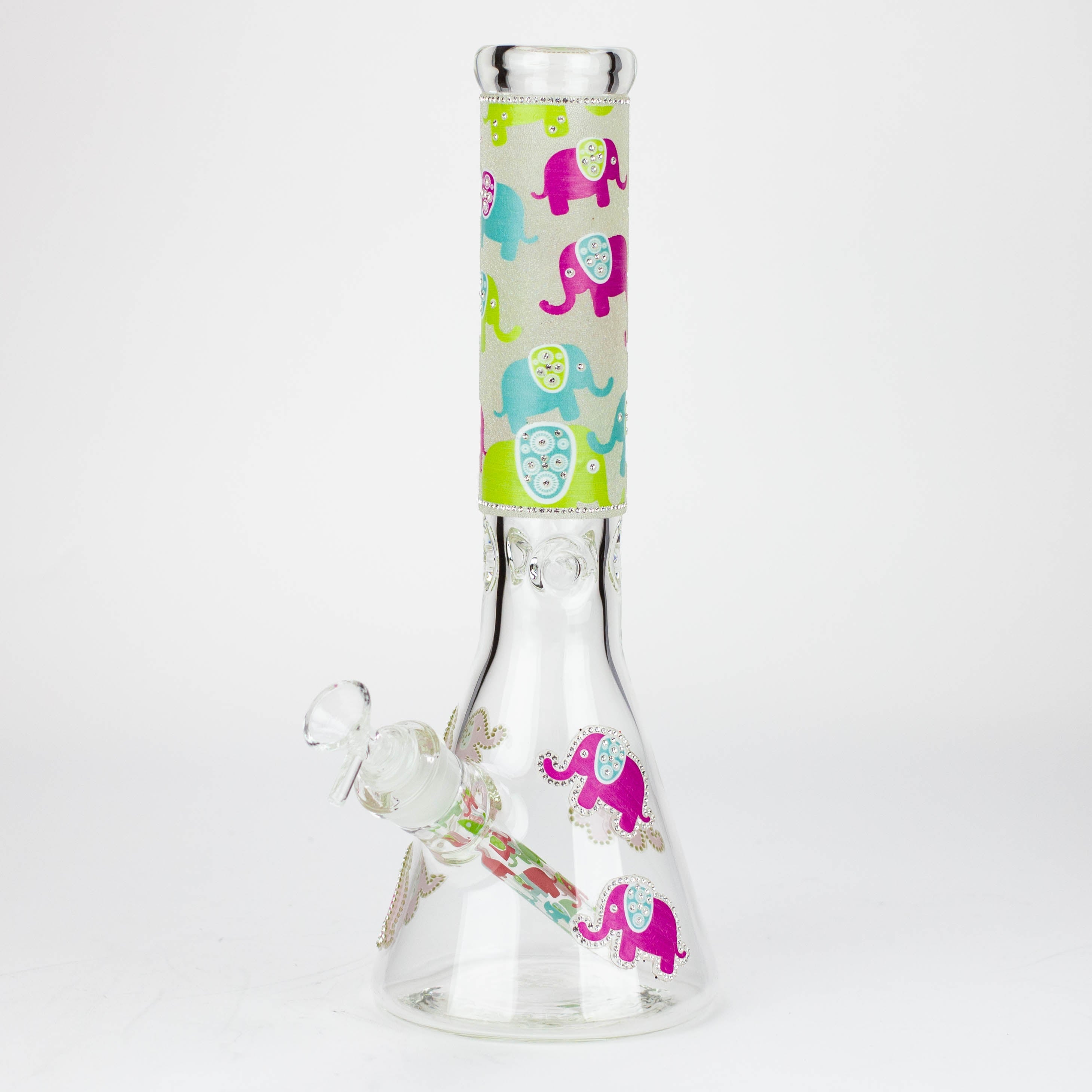 14" Graphic with cubic zirconia decor 7mm glass beaker water bong [AK32xx]