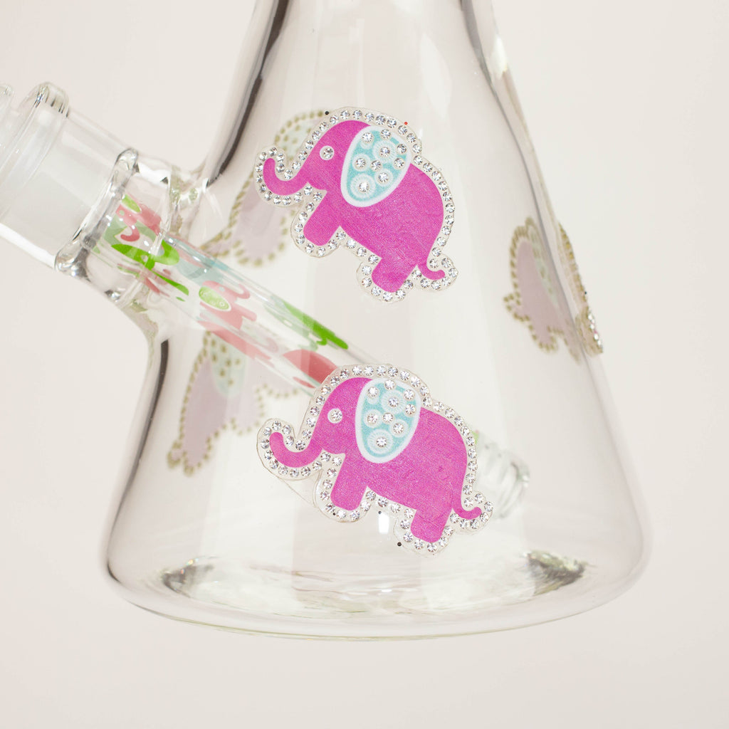 14" Graphic with cubic zirconia decor 7mm glass beaker water bong [AK32xx]