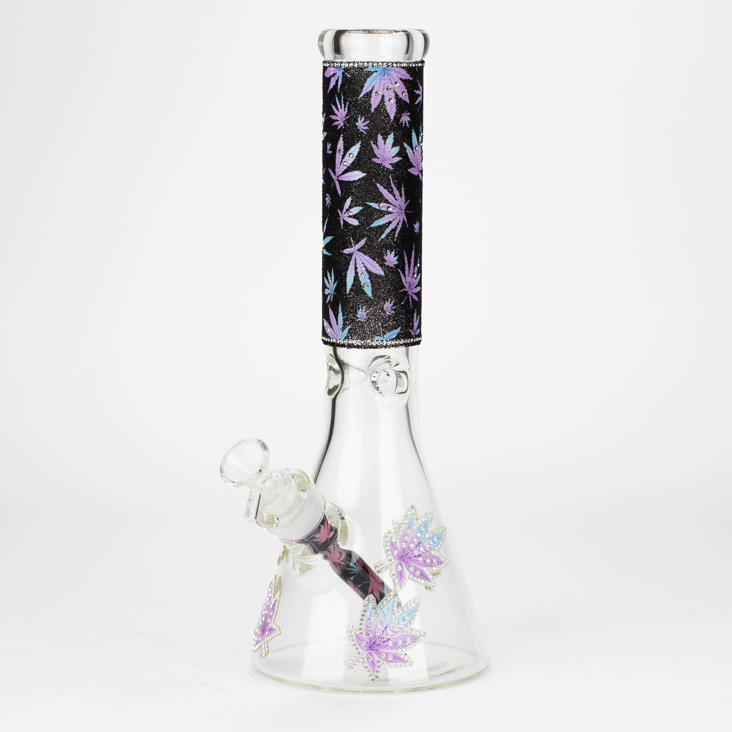 14" Graphic with cubic zirconia decor 7mm glass beaker water bong [AK32xx]