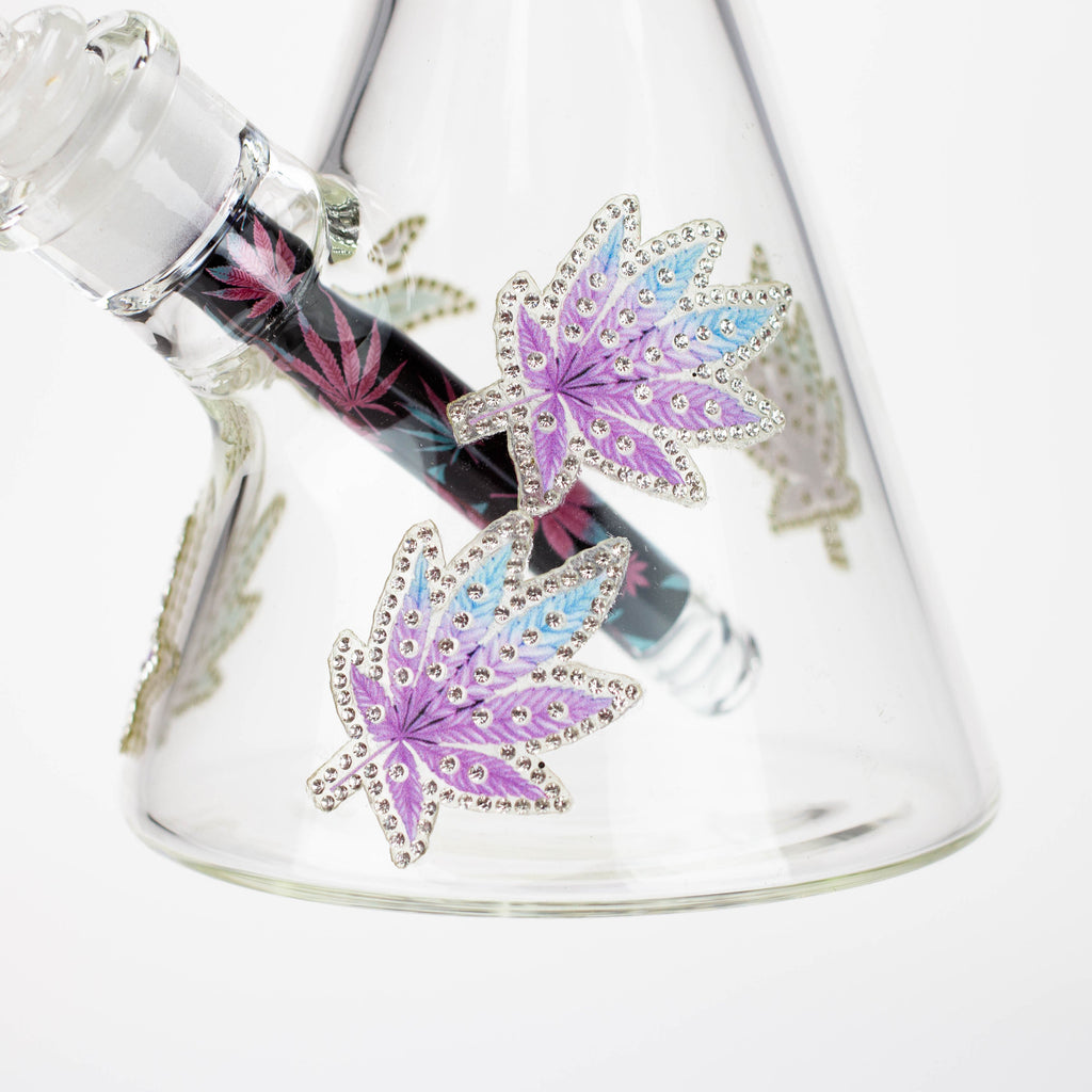 14" Graphic with cubic zirconia decor 7mm glass beaker water bong [AK32xx]