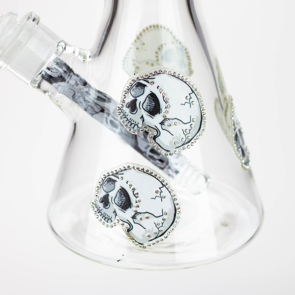 14" Graphic with cubic zirconia decor 7mm glass beaker water bong [AK32xx]
